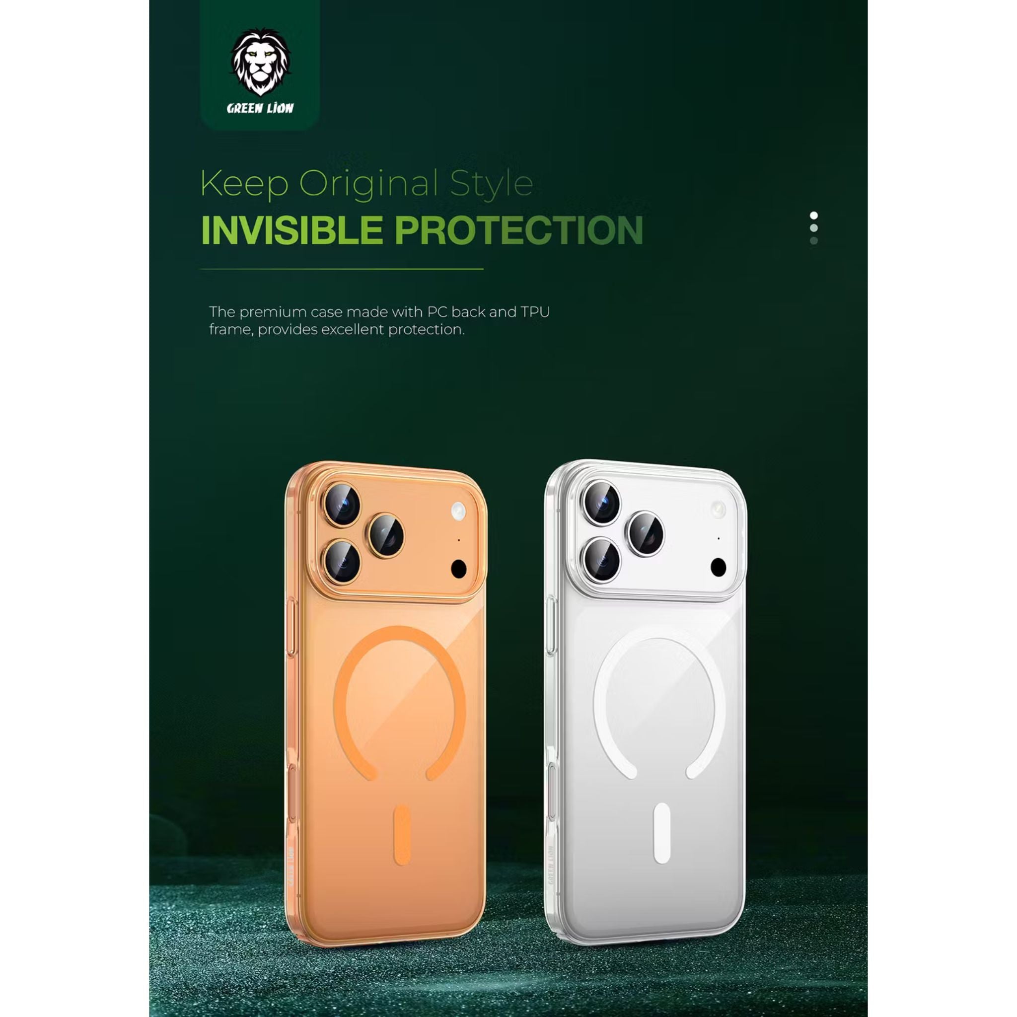 Green Lion MagSafe Delgado Case for iPhone 17 Pro Max, Ultra Drop Protection, Camera Protection, Ultra HD Clarity, Anti-Fingerprint, Anti Scratch, Slim Fit - Orange Titanium