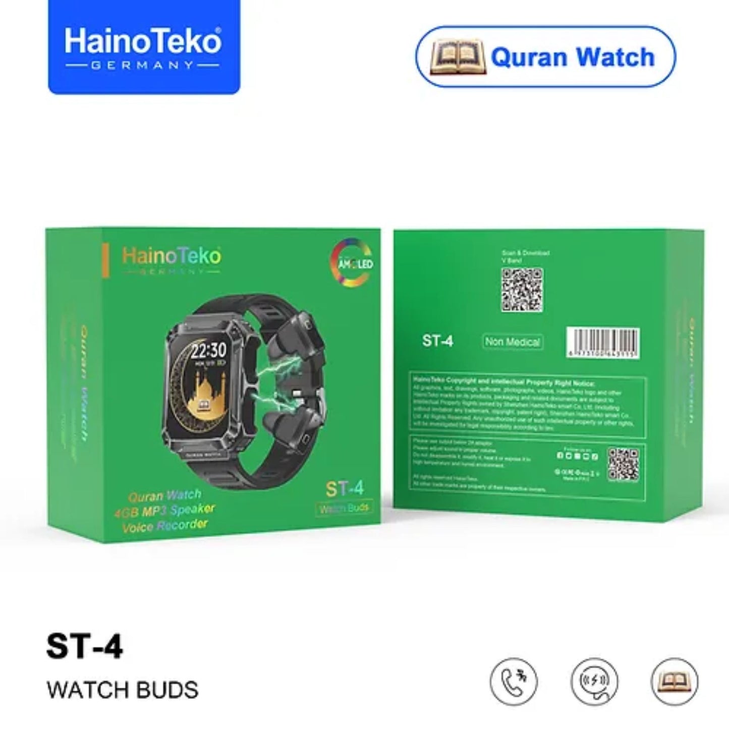 Top Tier Watch Buds ST-4 With Large Screen Square Shape AMOLED Display for Ladies and Gents_Black