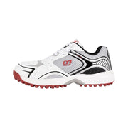 Men’s White and Red Studded Cricket Sports Shoes – Breathable Mesh, Lace-Up Comfort, and All-Day Performance