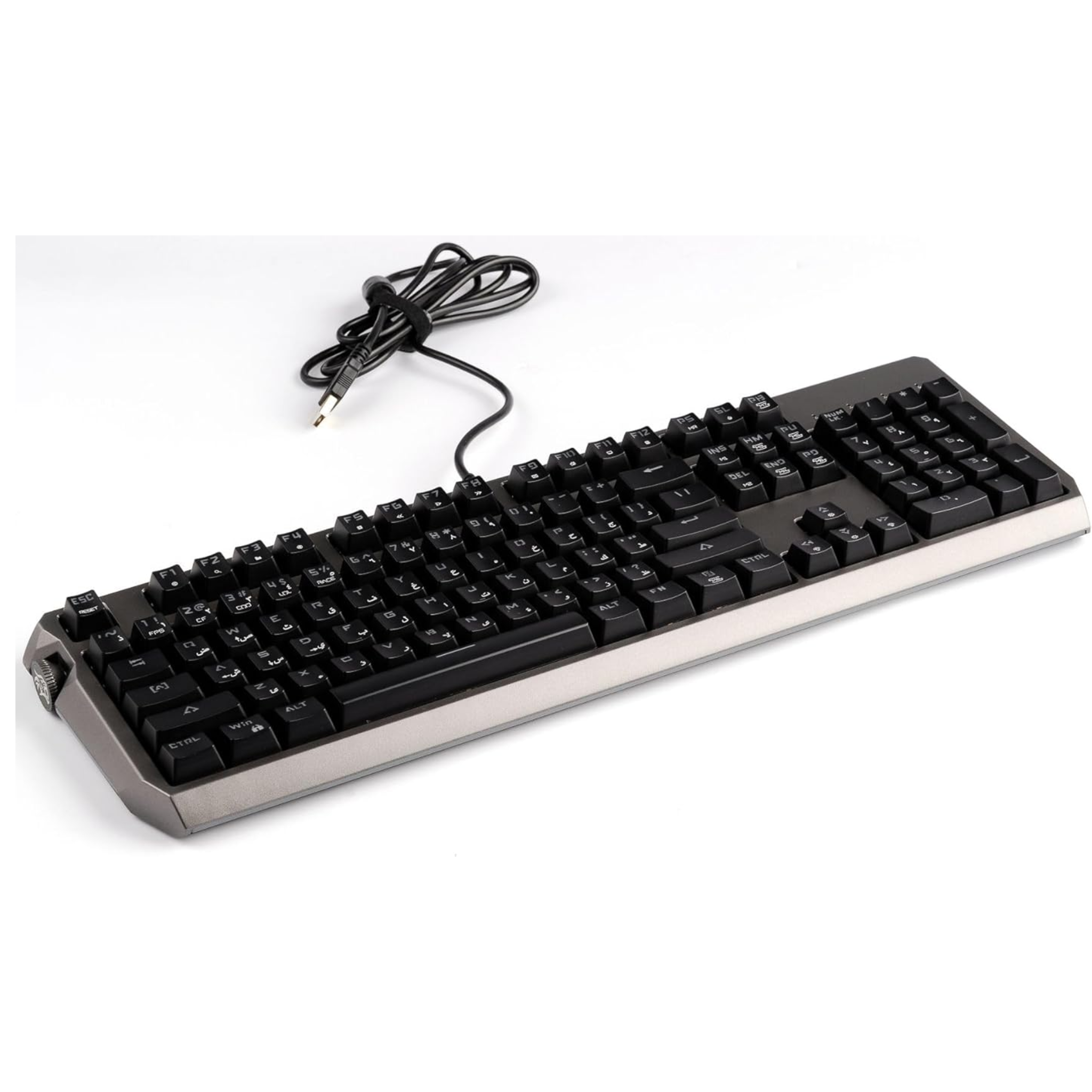 Porodo Gaming Wired Full Keyboard with Blue Gateron Switch, Anti-ghosting Keys, Macro Software, English and Arabic Layout, 50 Million Clicks Lifespan, Volume Knob, 104 Pieces Keys - Black