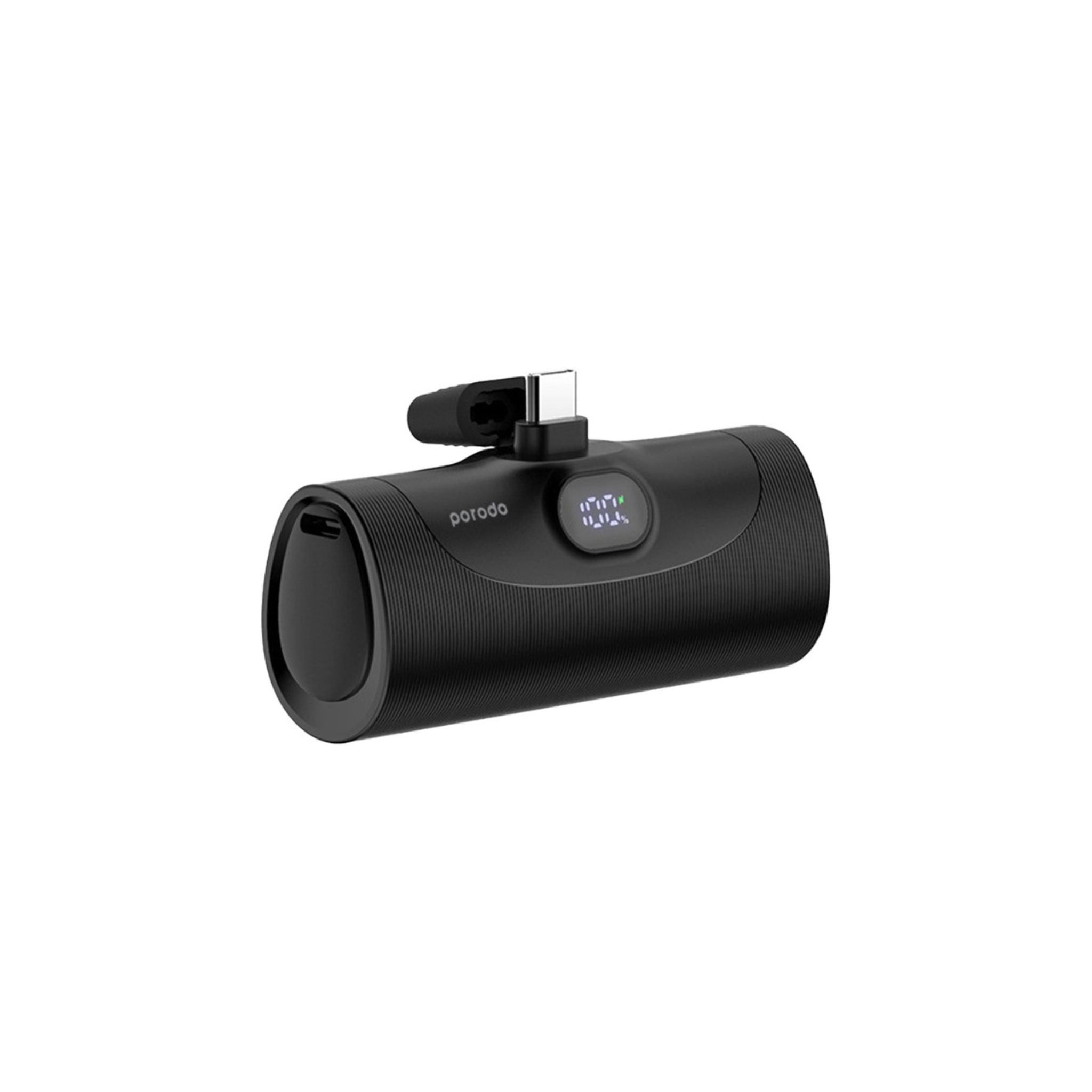 Porodo 5000mAh 4 in 1 Power Bank Station with Dual Lightning and Type-C Integrated Connectors, 20W PD, Portable, Integrated Kickstand, LED Digital Display - Black