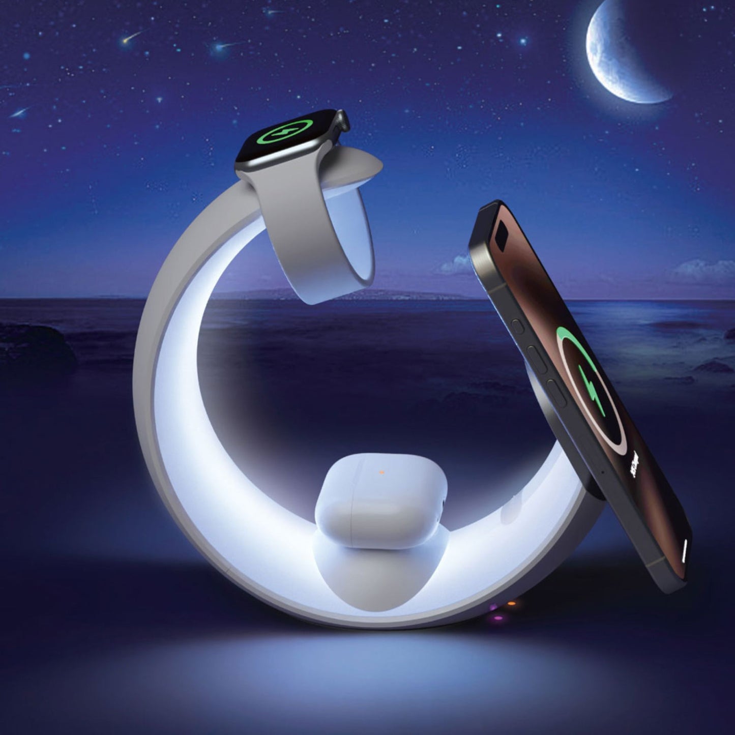 Green Lion Moon Charge 4 in 1 Wireless Charger - White