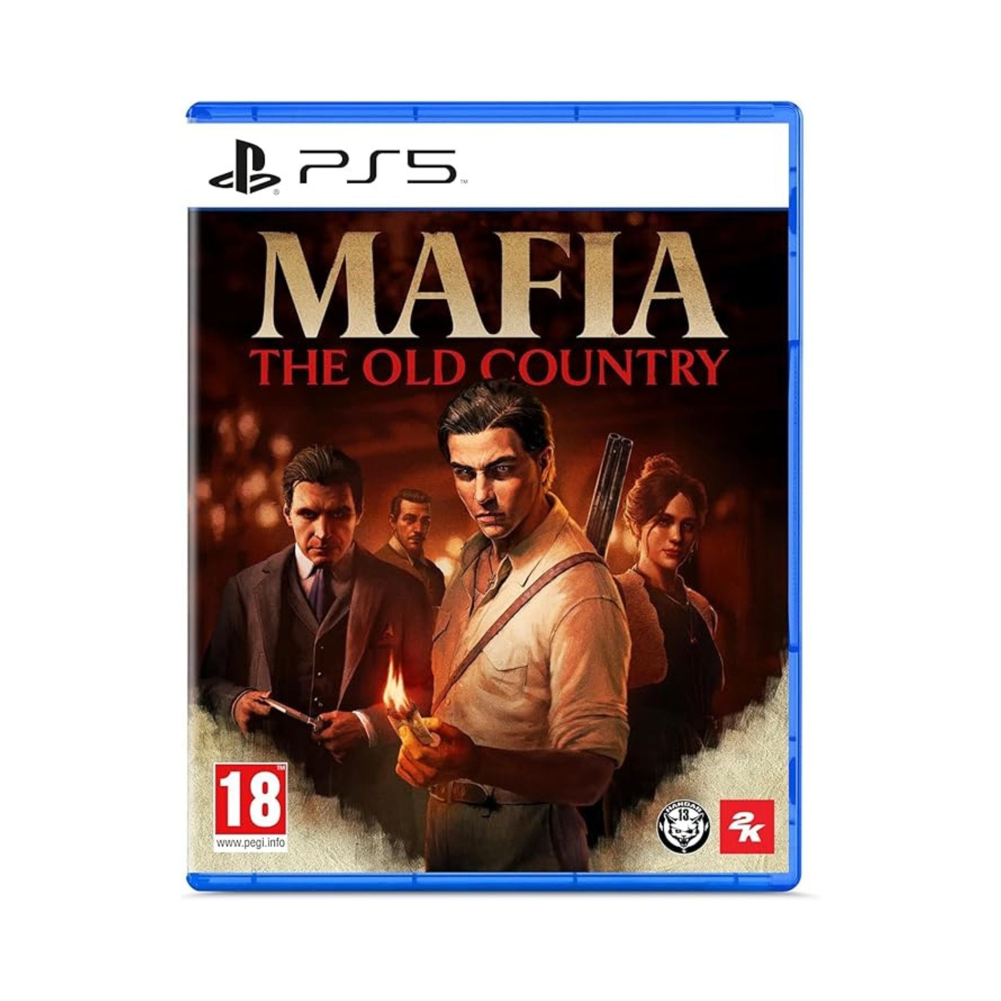 PlayStation 5 game disc for 'Mafia: The Old Country' with characters on the cover.