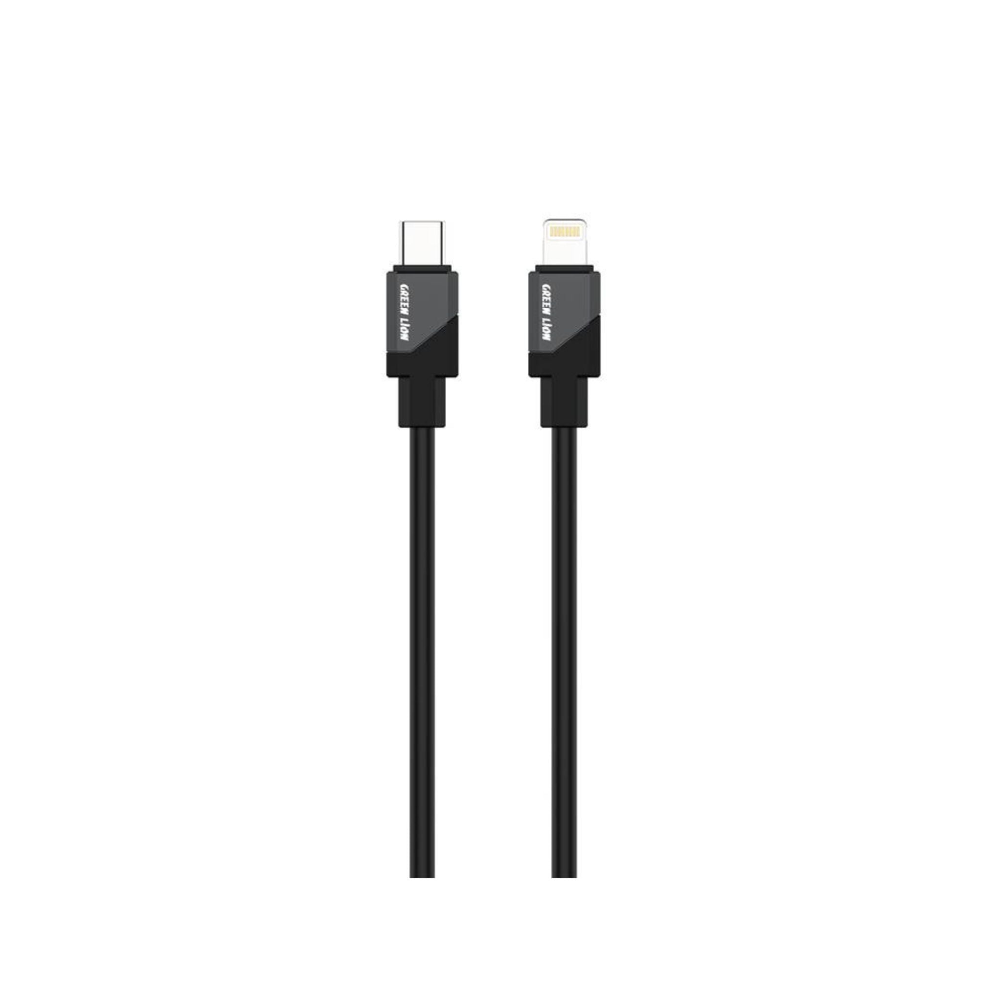 A black Green Lion brand USB-C to Lightning silicone cable.