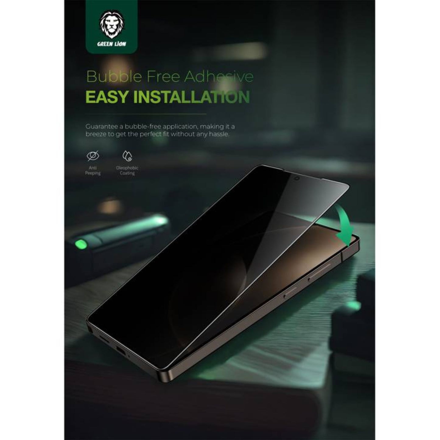 Green Lion 9H Privacy Shield Glass for Samsung S25 Ultra with Fingerprint Unlock, Anti Scratch, Bubble Free, Shockproof, Responsive Touch, Easy Installation - Privacy