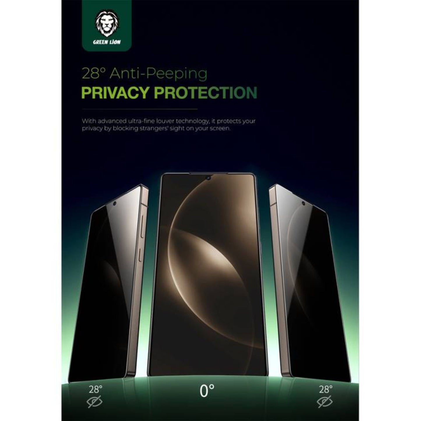 Green Lion 9H Privacy Shield Glass for Samsung S25 Ultra with Fingerprint Unlock, Anti Scratch, Bubble Free, Shockproof, Responsive Touch, Easy Installation - Privacy