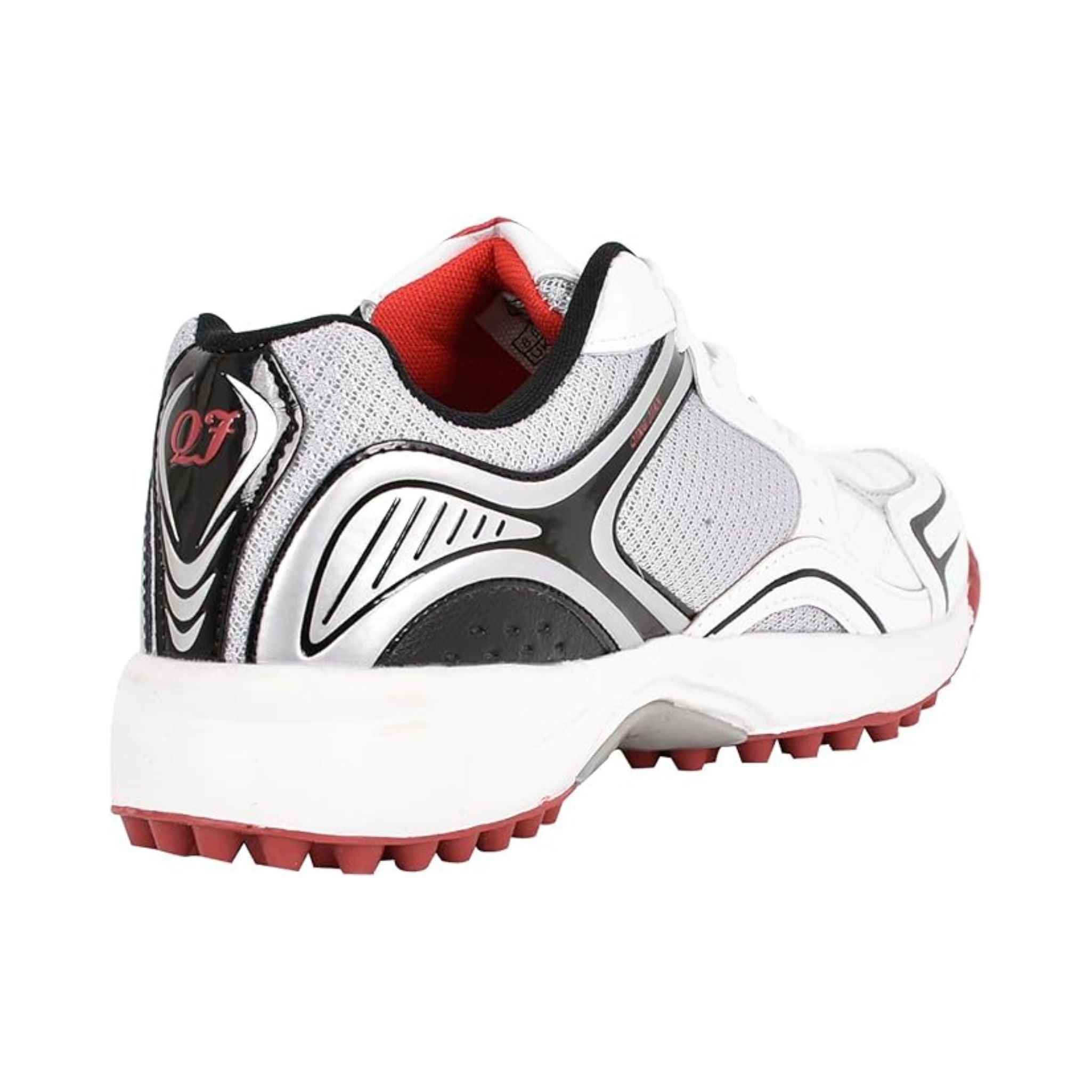 Men’s White and Red Studded Cricket Sports Shoes – Breathable Mesh, Lace-Up Comfort, and All-Day Performance