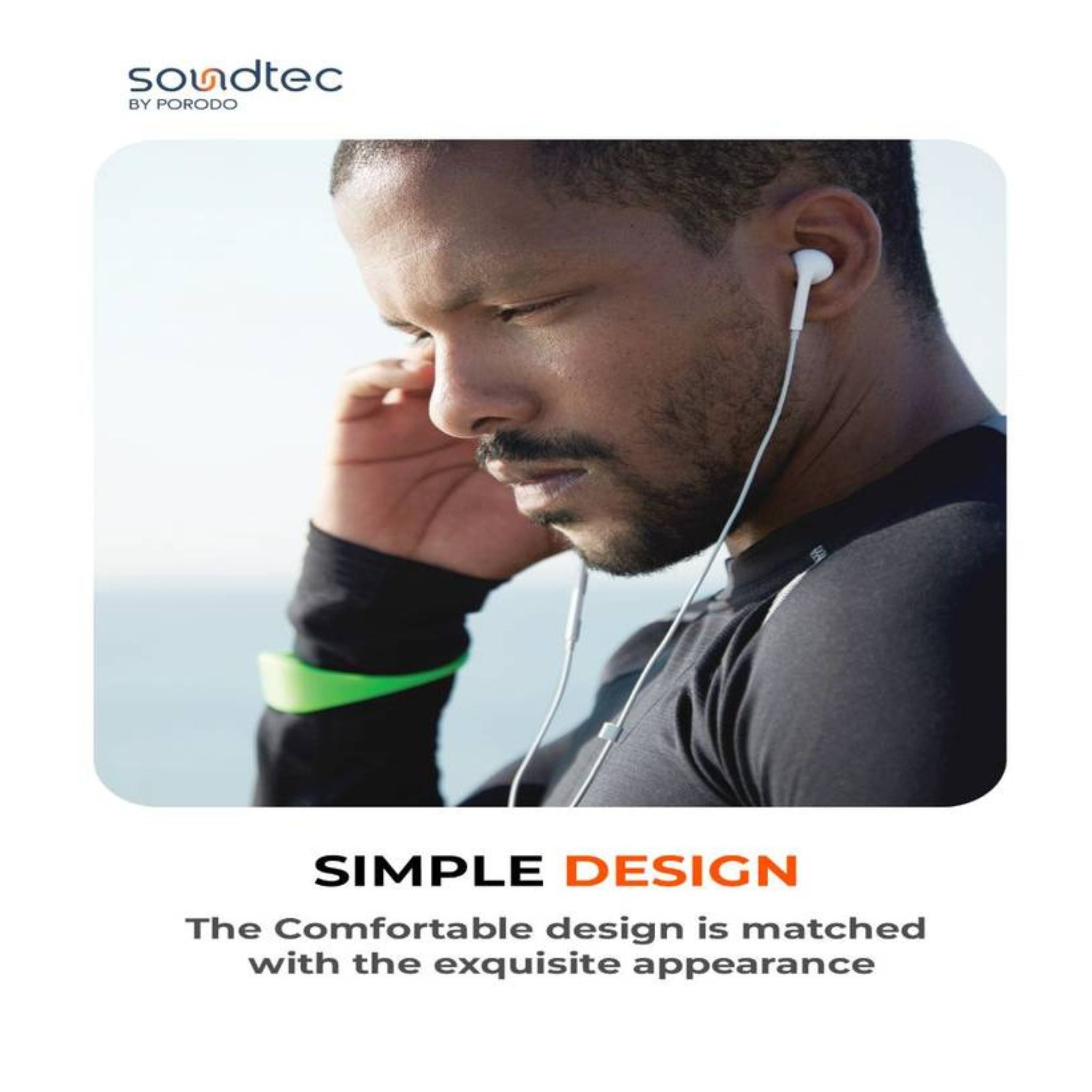 Porodo Soundtec Stereo Earphones with Type-C Connector, High-Clarify Microphone, ABS Material, 120 cm Tangle Free Cable - White