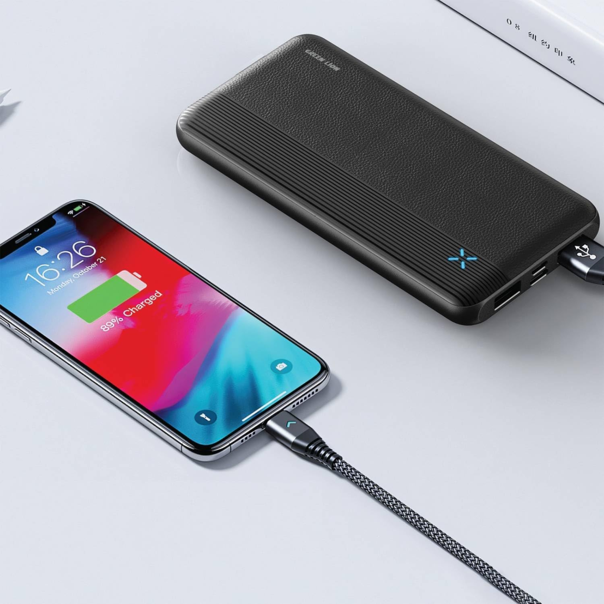 Green Lion Milos 10000mAh Power Bank, PD 20W Fast Charging, Dual Output USB-A & Type-C, LED Indicator, Compact & Slim, Lithium Polymer Battery, Portable & Lightweight - Black
