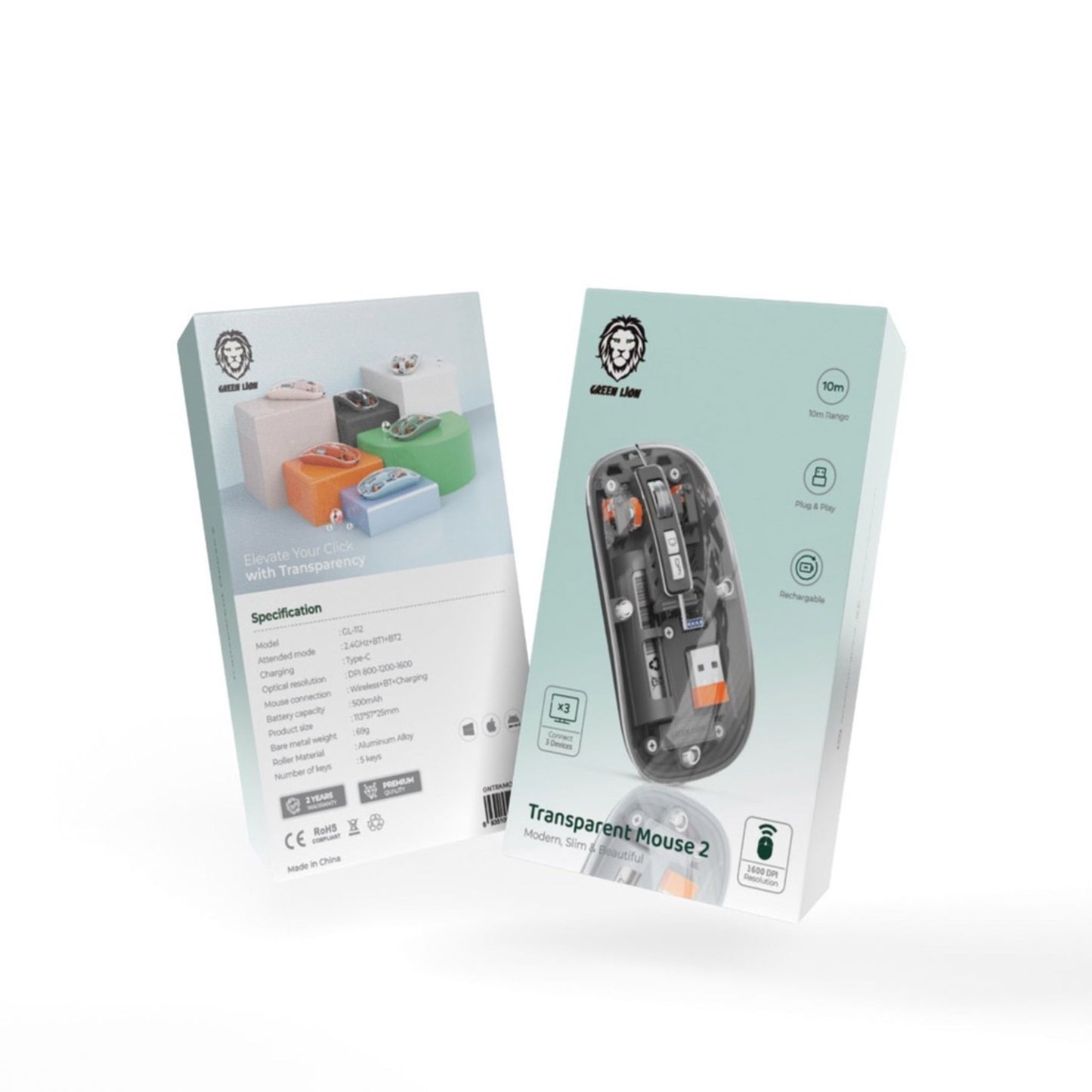 Green Lion Transparent Mouse 2400DPI 400mAh(Wireless+BT+Charging)_Gray
