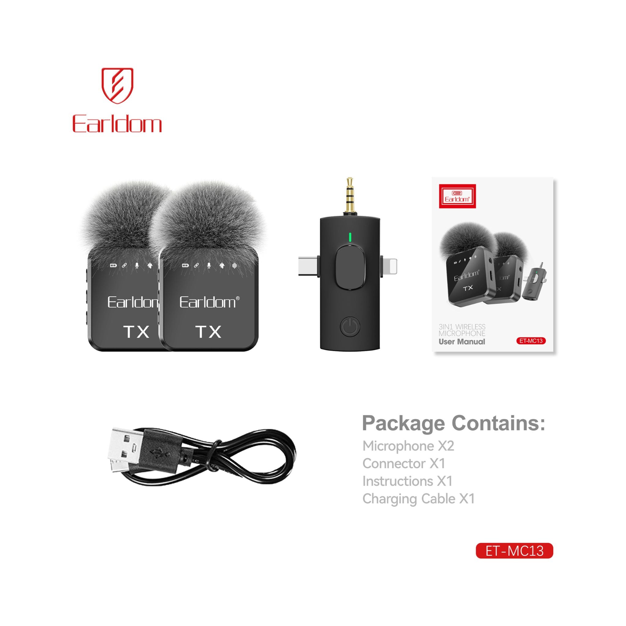 Earldom MC13 AfroCrafts Portable 3in1 Wireless Collar Clip Microphone