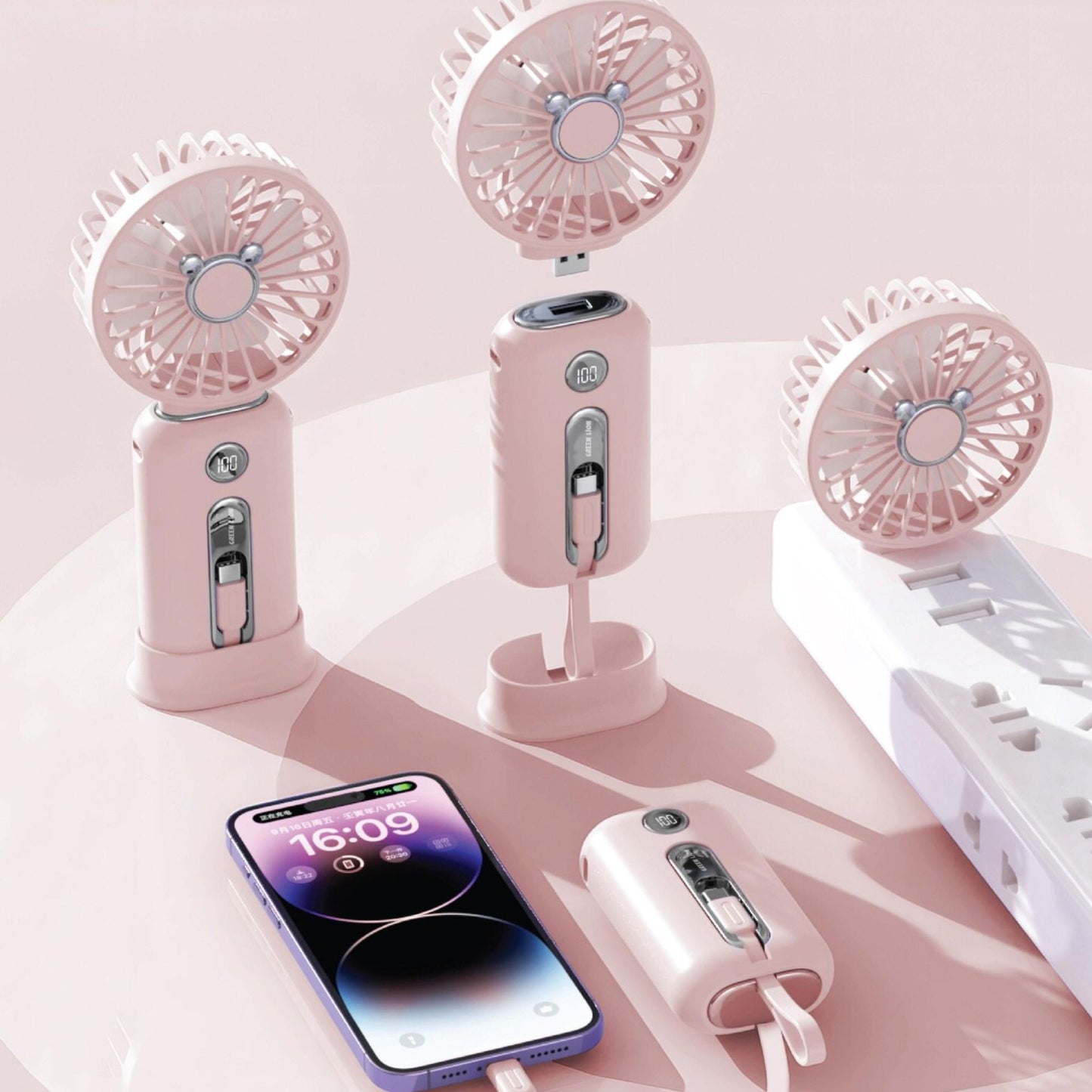 Green Lion Wind Mate Portable Power Bank & Fan_Pink