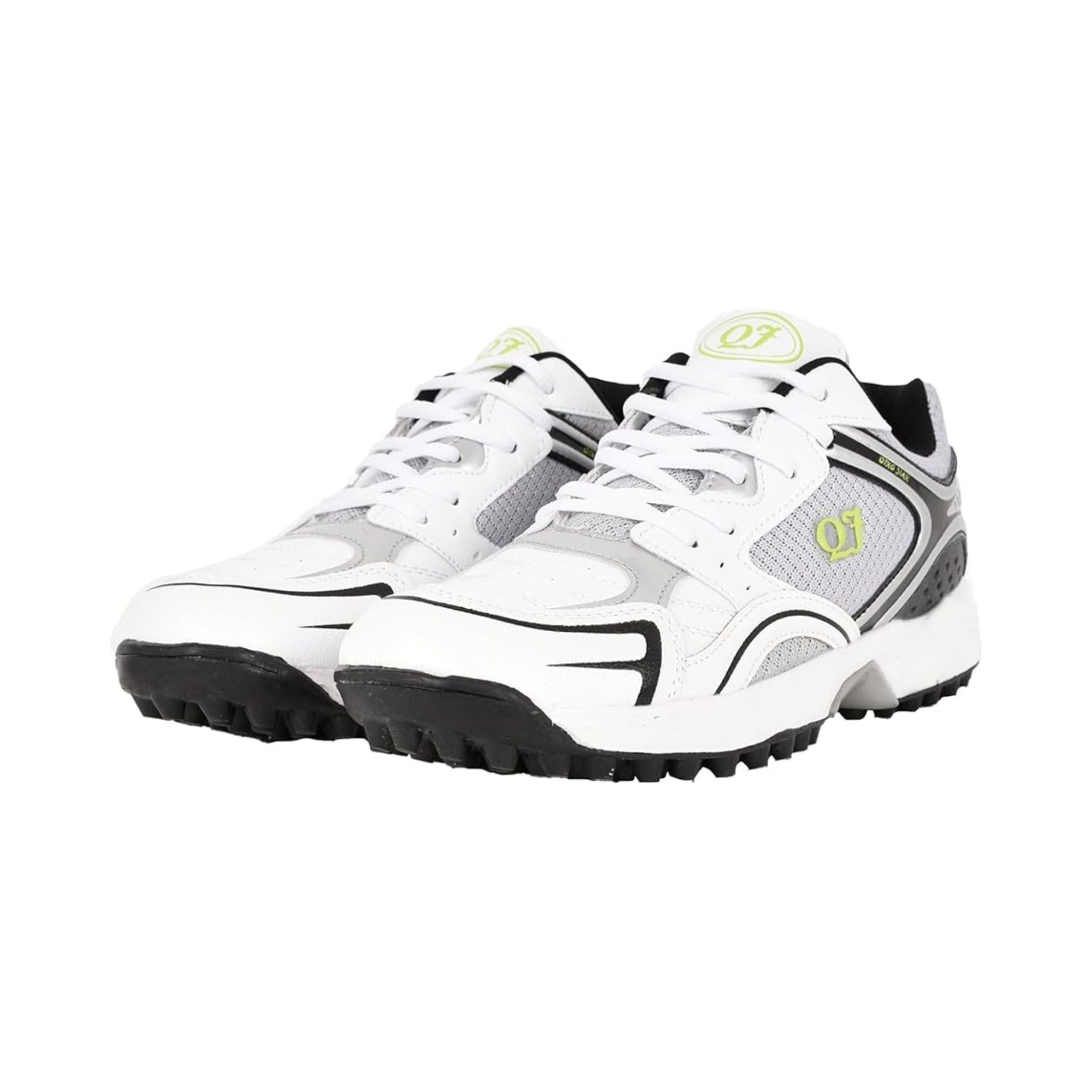 Men’s White-Green Mesh Cricket Sports Shoes with Breathable Panels, Lace-Up Fit, and Comfortable Inner Lining