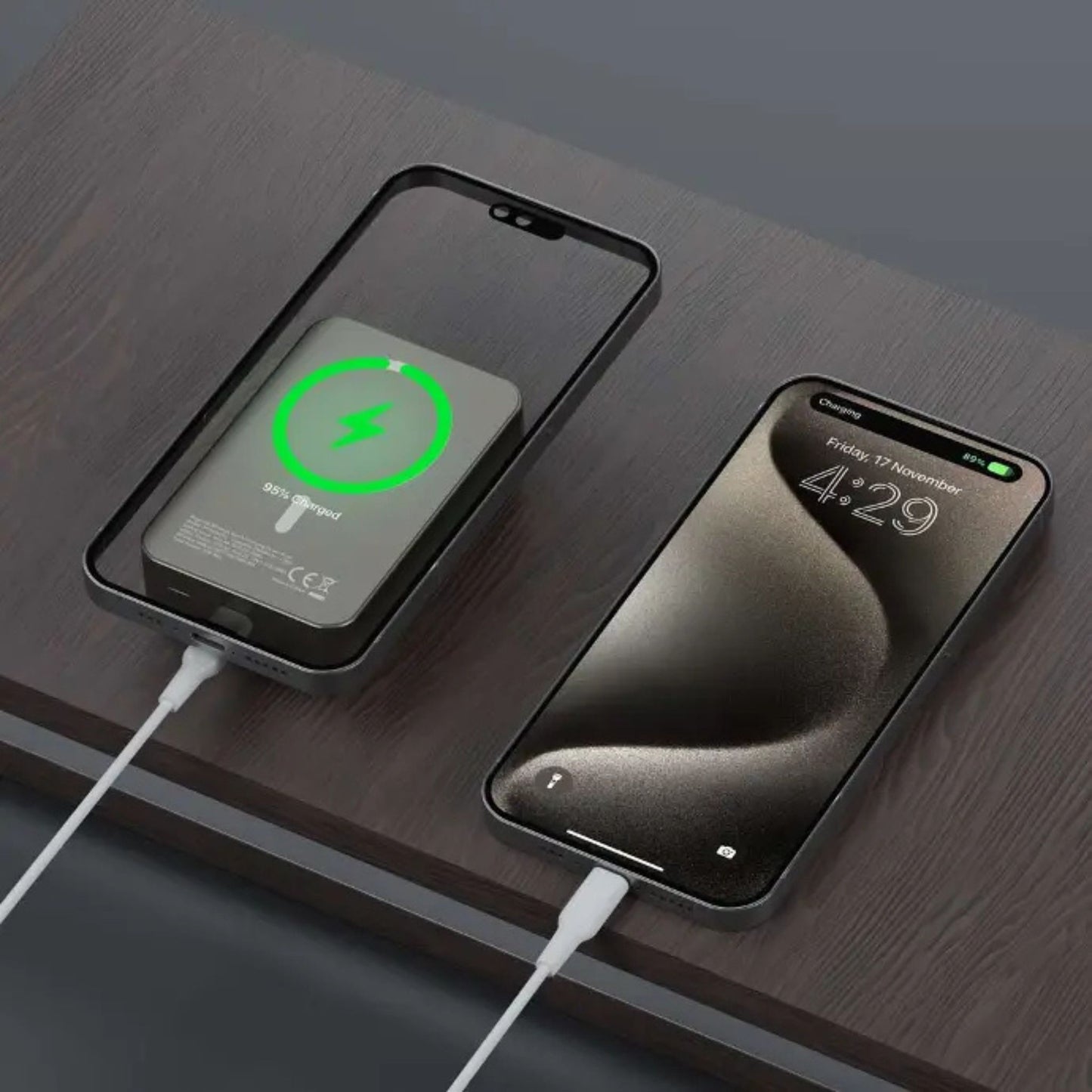 POWEROLOGY 20000mAh Power Bank, Compatible with MagSafe, PD 20W Fast Charge, 15W Wireless Output, Simultaneous Charging, Compact Design & Portable_Titanium