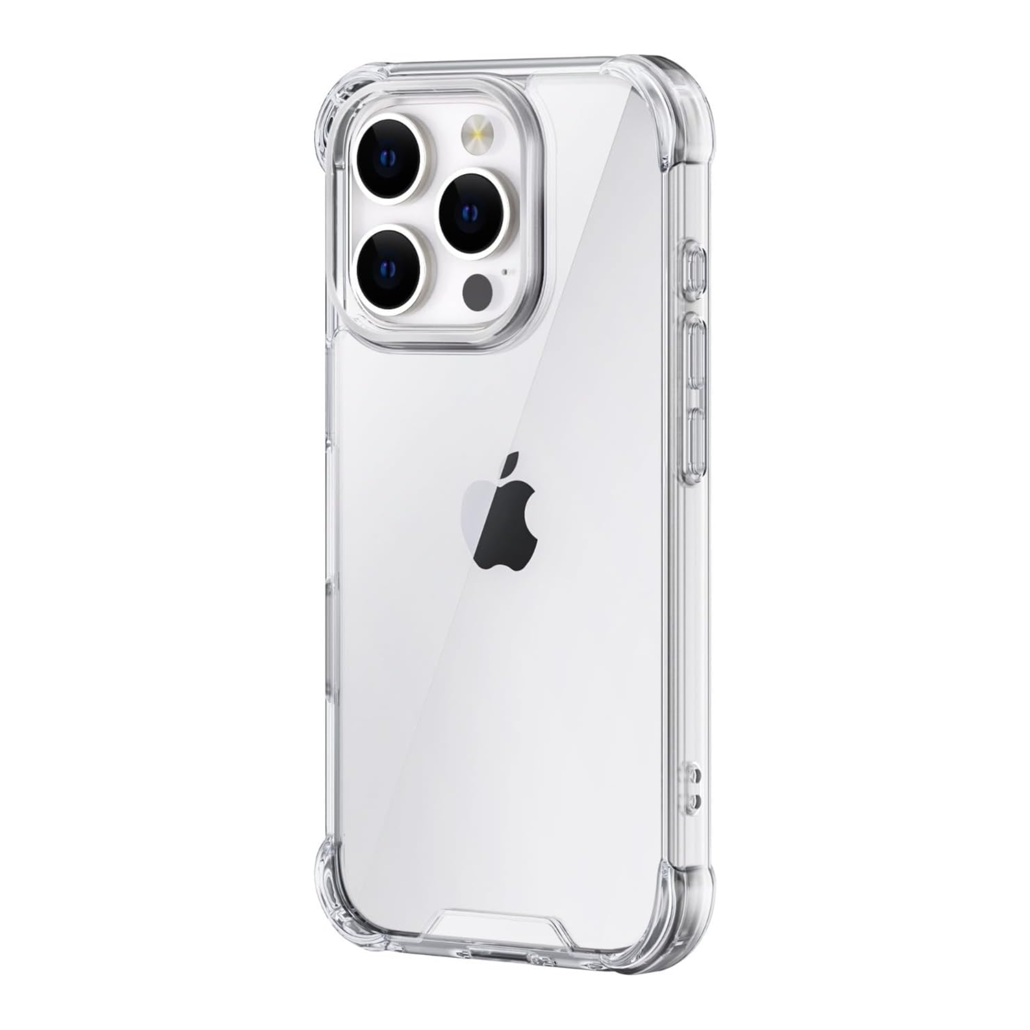 Clear phone case with Apple logo on a white background