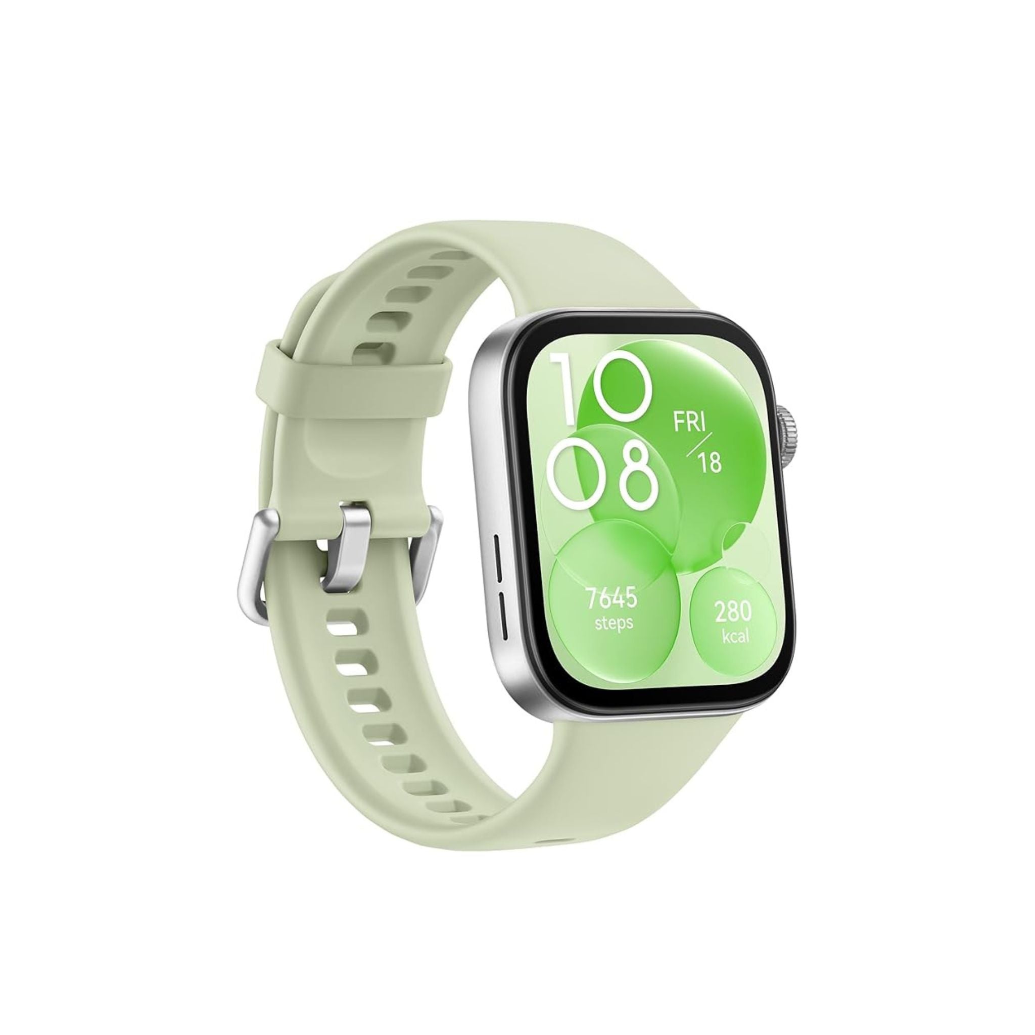Smartwatch with a light green band on a white background
