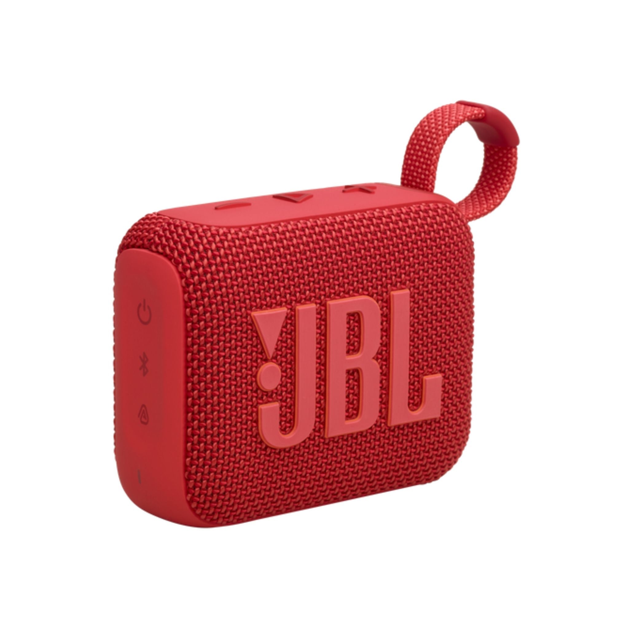A red JBL Go4 Portable Wireless Speaker with a textured surface and the JBL logo embossed on the front.