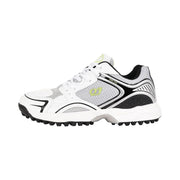 Men’s White-Green Mesh Cricket Sports Shoes with Breathable Panels, Lace-Up Fit, and Comfortable Inner Lining