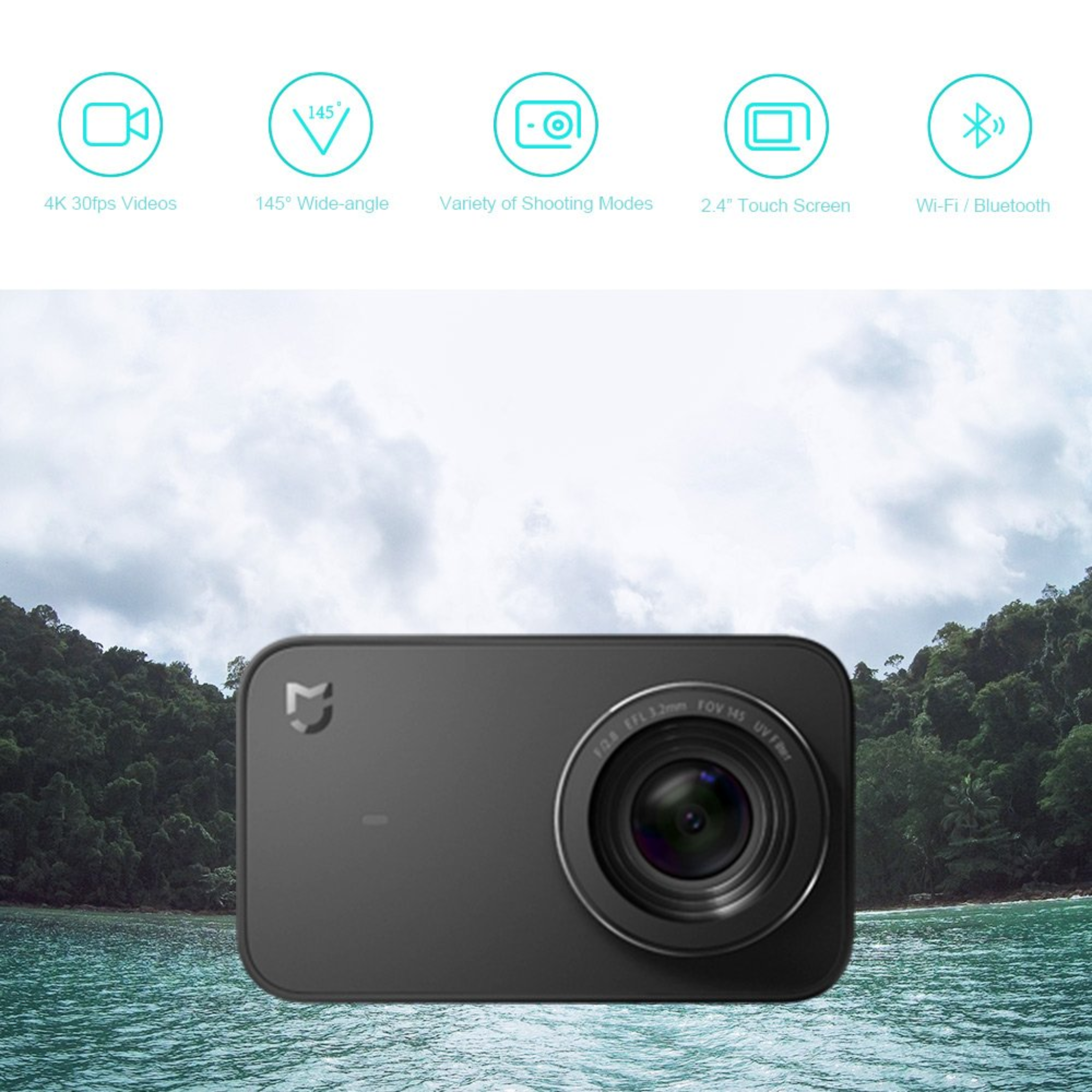 Xiaomi Mi 4K Action Camera, 2.4” Touchscreen WiFi Sports Camera with Sony Image Sensor, 145° Wide Angle 4K/30fps 1080P/100fps Video Raw Image - Black