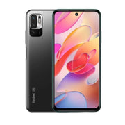 A Redmi Note 10 smartphone showing the front screen display and dual rear cameras, in a black color casing.