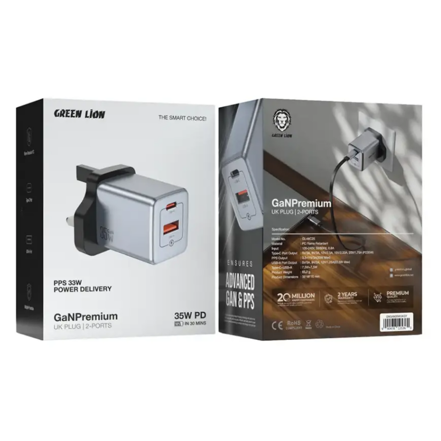 Green Lion GaNPremium UK Plug PD 35W - Gray