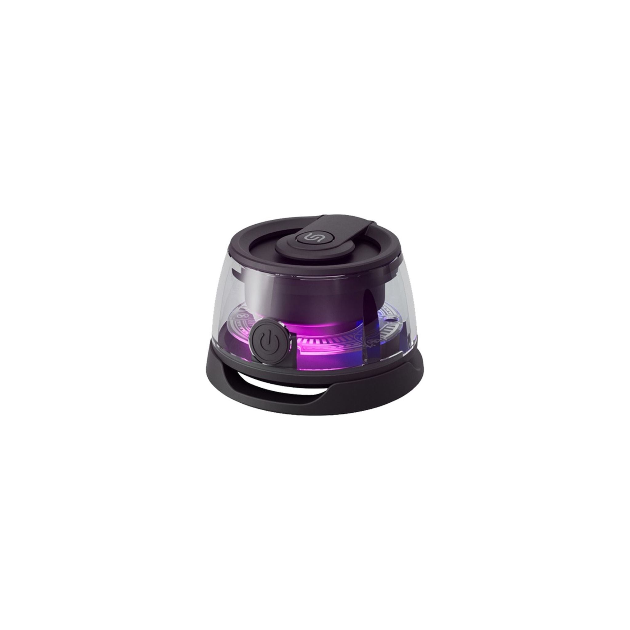 A black Porodo Soundtec Charme Magnetic Speaker with RGB LED light effect on top, featuring a clear visible speaker grill and control buttons.