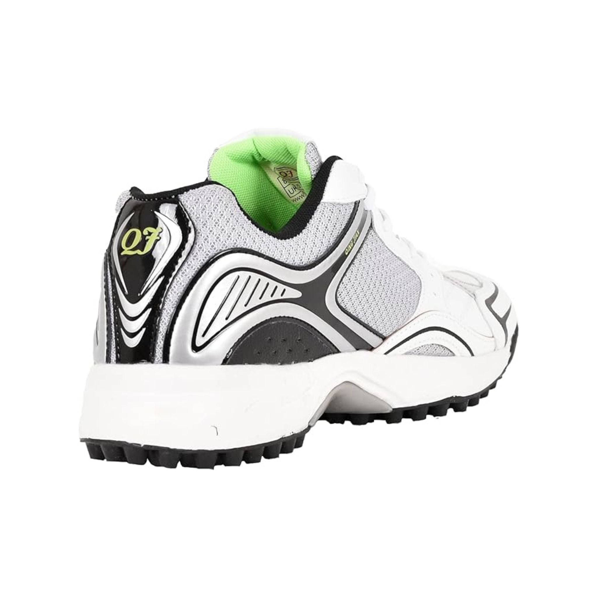 Men’s White-Green Mesh Cricket Sports Shoes with Breathable Panels, Lace-Up Fit, and Comfortable Inner Lining