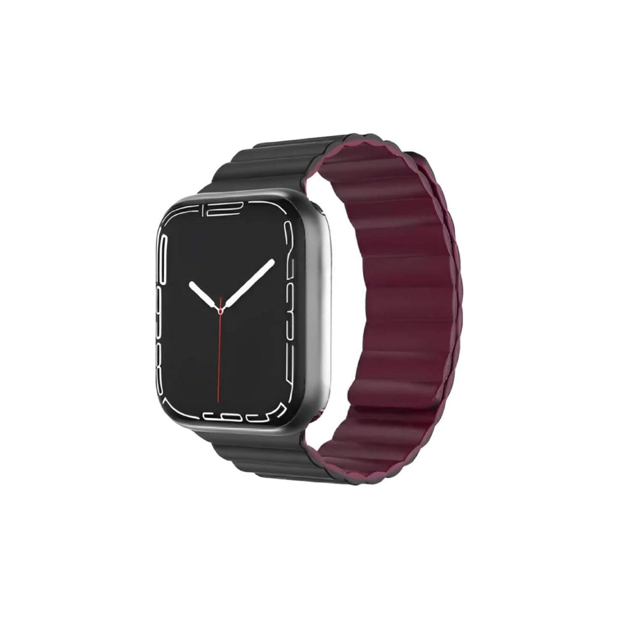 Smartwatch with a maroon band on a white background
