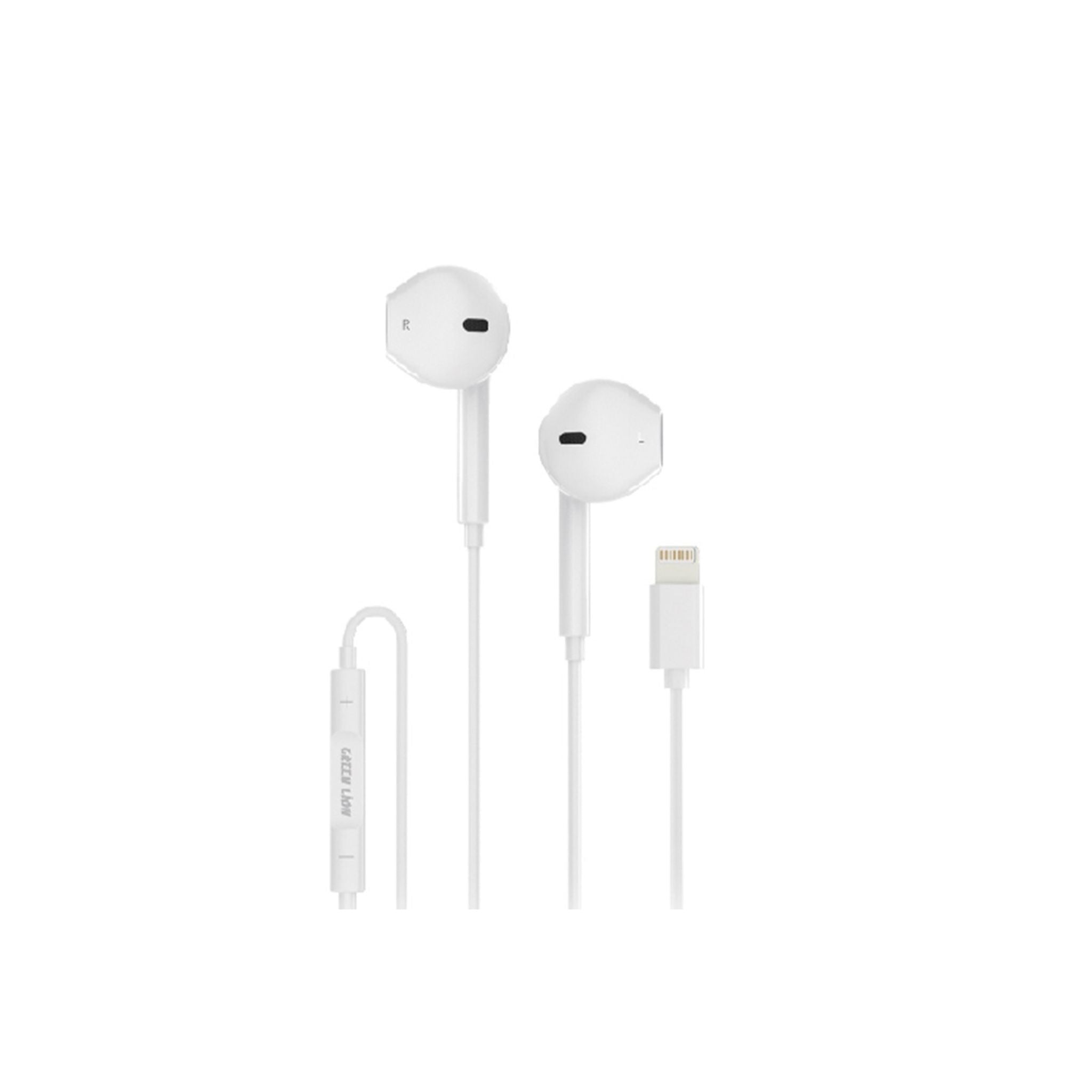 A pair of white Green Lion wired stereo earphones with a Type-C connector and an inline microphone.
