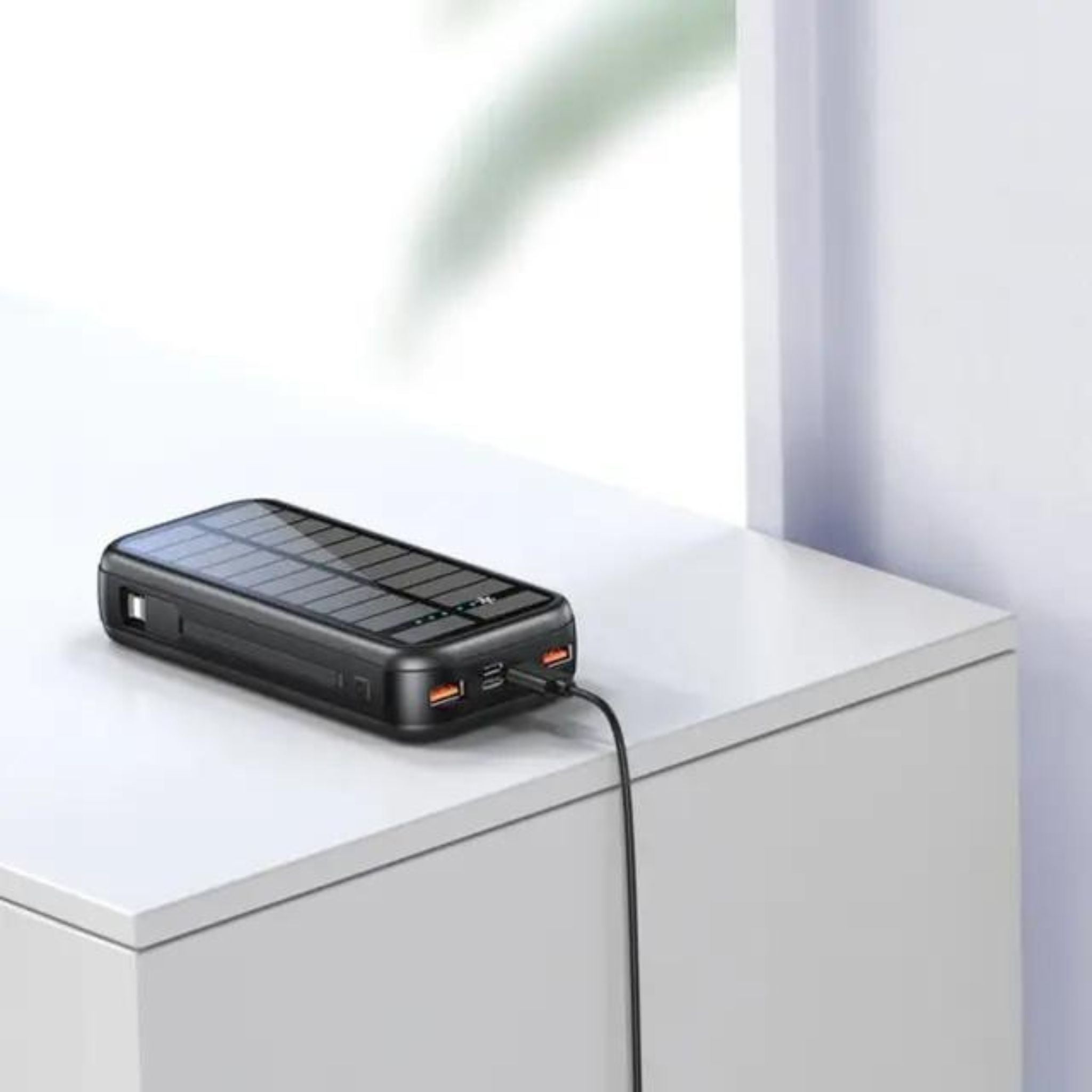 Green Lion Solar 2 Power Bank with 16000mAh Battery Capacity, 20W Power Delivery, Overvoltage & Overcharge Protection, Long Battery Life, Built-in Lightning & Type-C Cables - Black