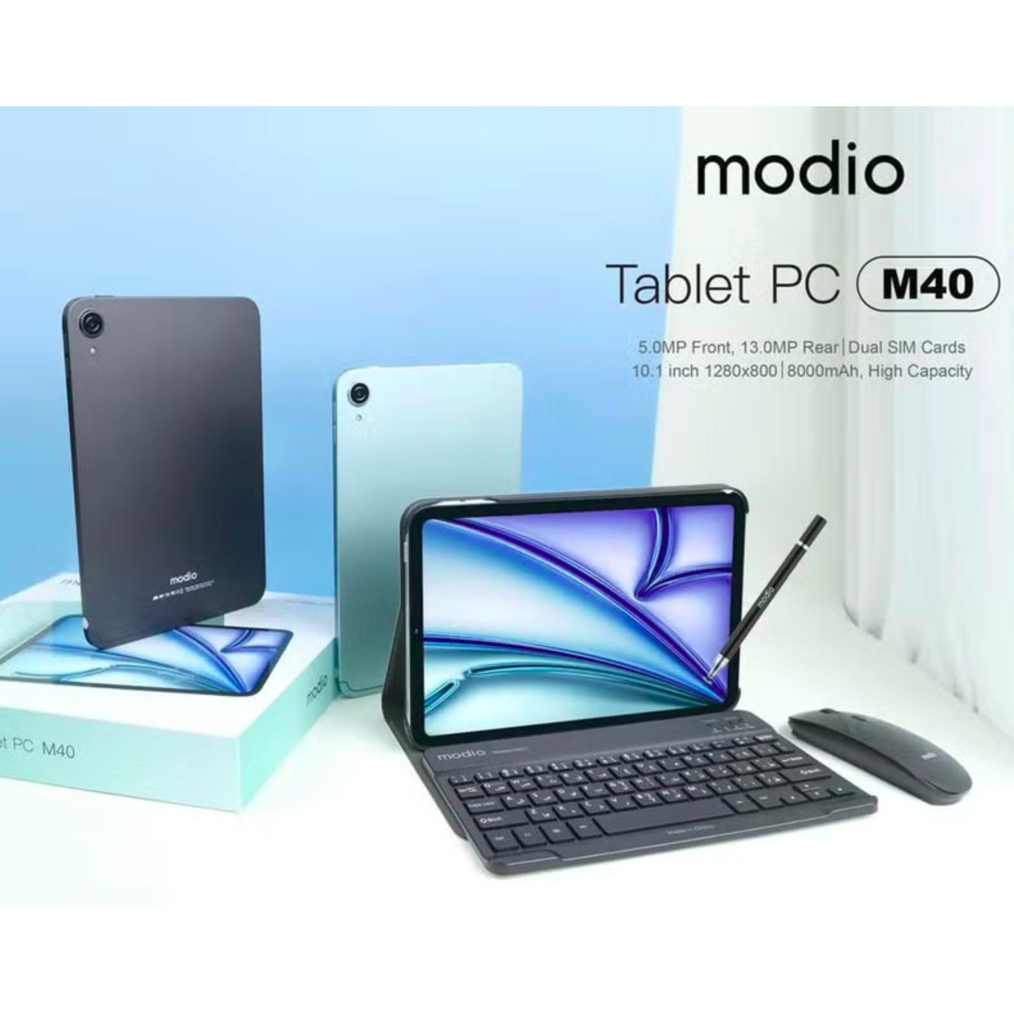 Modio M40 Android 5G Tablet, 10.1-inch HD Display, 12GB RAM, 512GB Storage, 8000mAh Battery, Dual SIM -Silver