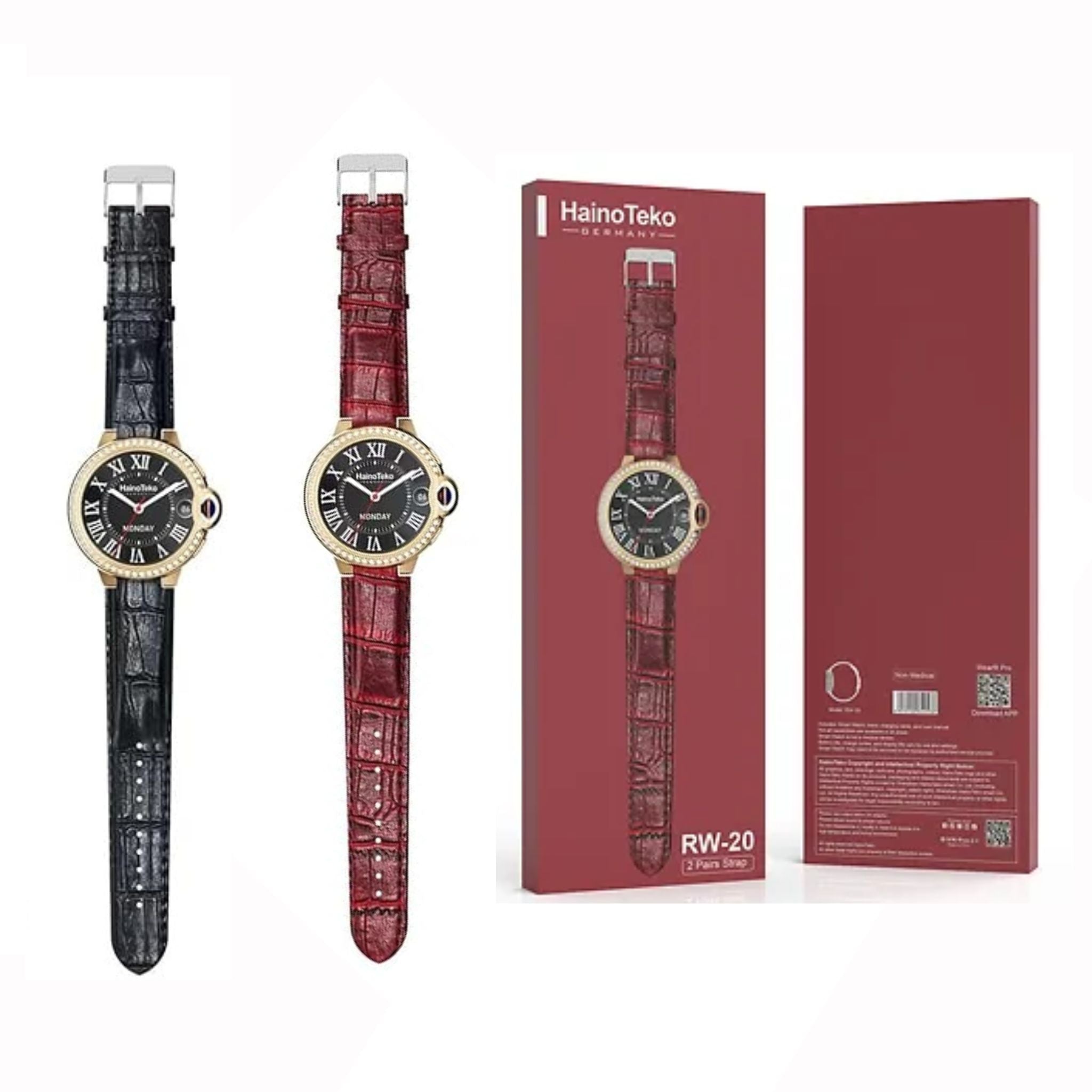 Haino Teko Smartwatch with Two set strap for women's and Girls (RW-20-Red&Black)