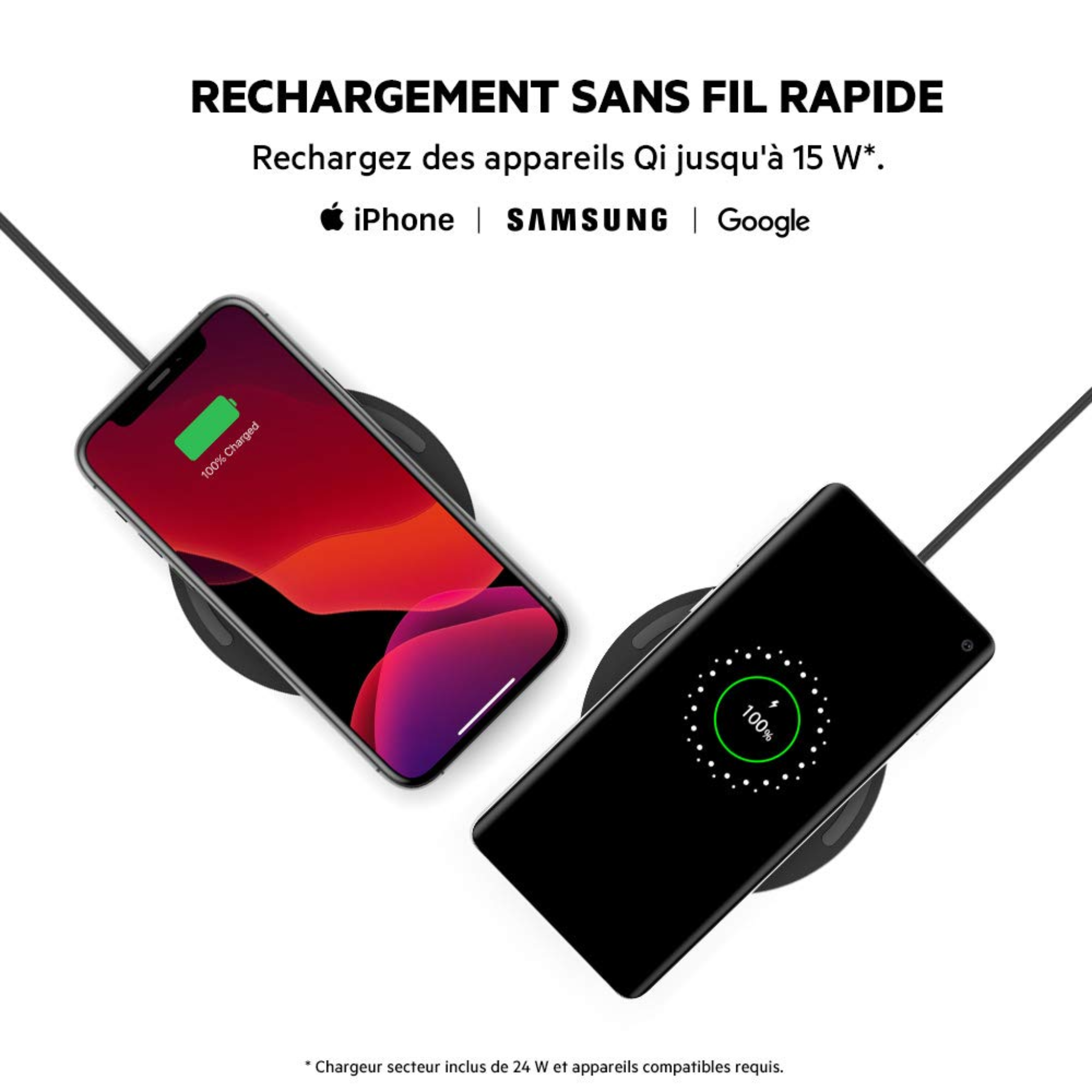 Belkin 15W Fast Wireless Charging Pad, Case Compatible for iPhone 14/14 Plus, 14 Pro, Pro max, iPhone 13 & 12 Series Phones, Galaxy, Pixel and Other Qi Enabled Devices (Adapter Not Included)-Black