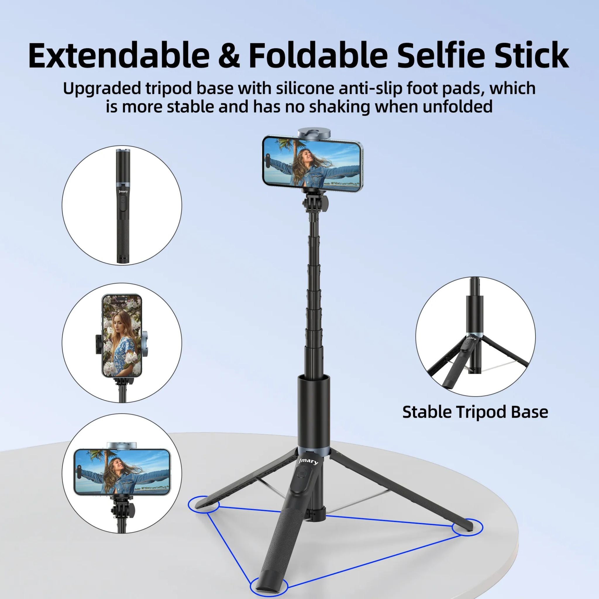 Jmary KT-259, 1.6Meter All-in-One Selfie Stick Tripod_Black