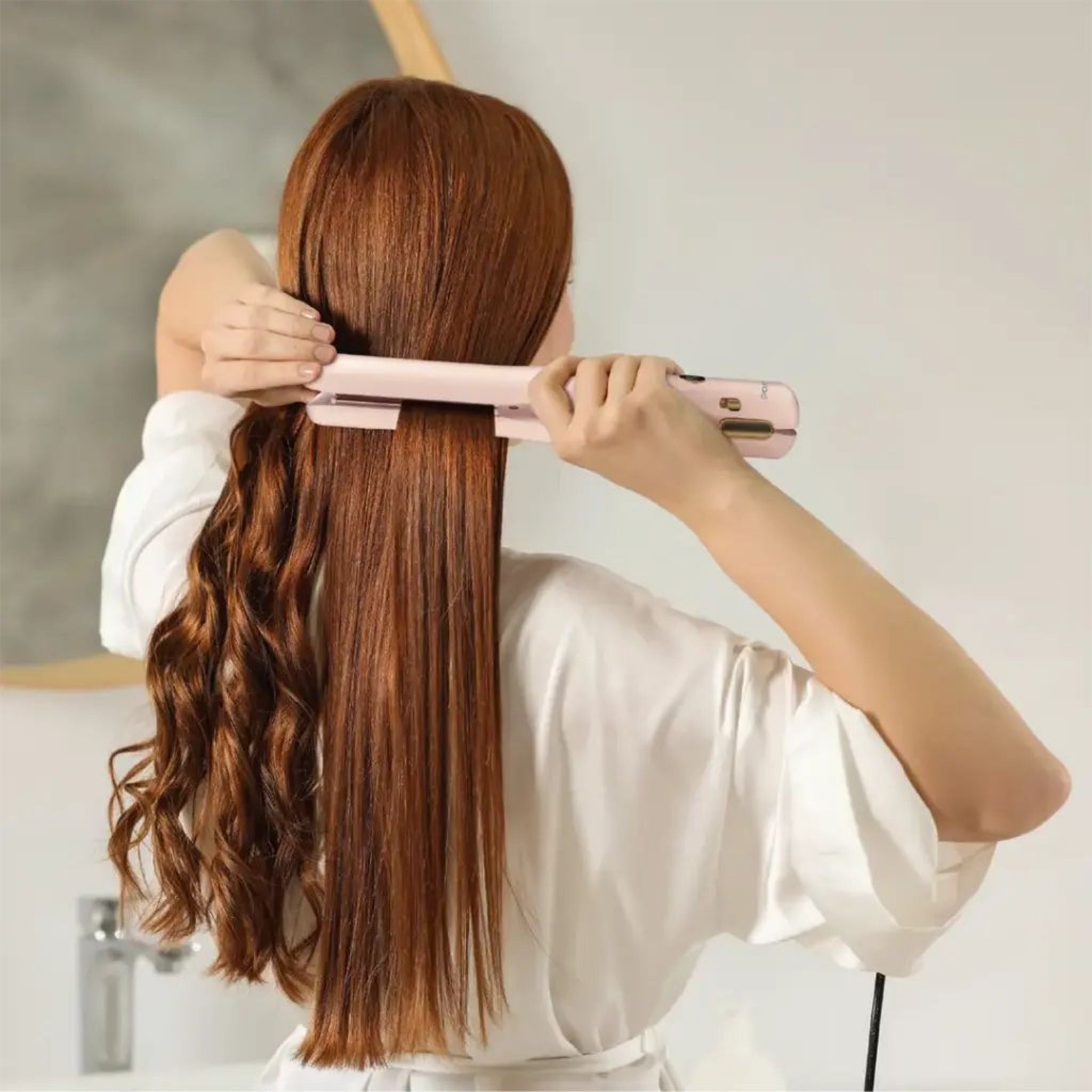Porodo Lifestyle Handheld Hair Straightener – Pink with 2600mAh Rechargeable Battery, Smart Temperature Control, Quick Heat-Up Technology, Adjustable 140°C–200°C Heat Settings, Type-C Charging & Ergonomic Portable Design- Pink