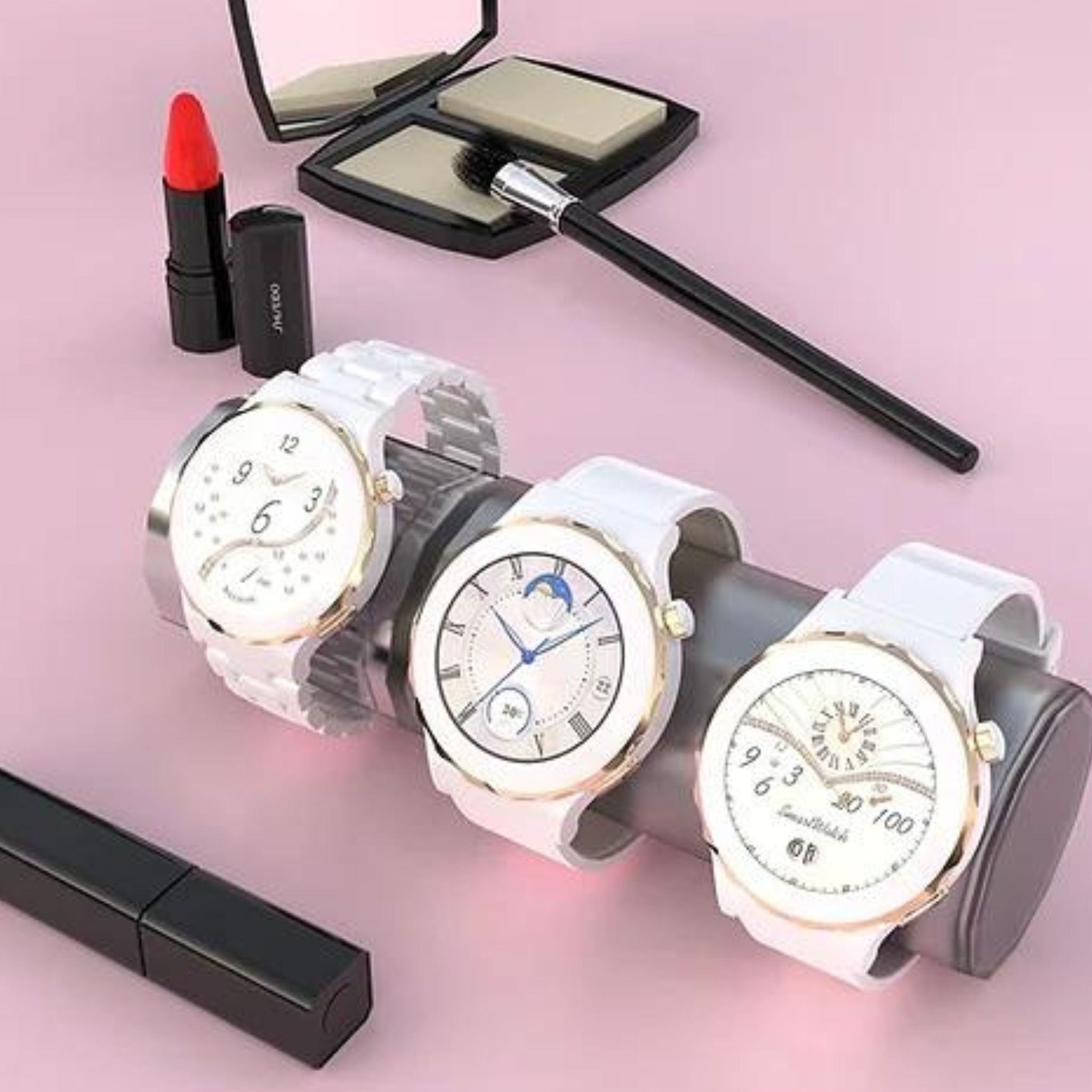 Haino Teko RW15 With 3 Replacement Bands (Ceramic,Leather,Silicon) and Wireless Charger_Gold