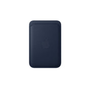 An Apple iPhone FineWoven Wallet with MagSafe in deep blue color.