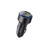 Car charger with dual USB ports on a white background