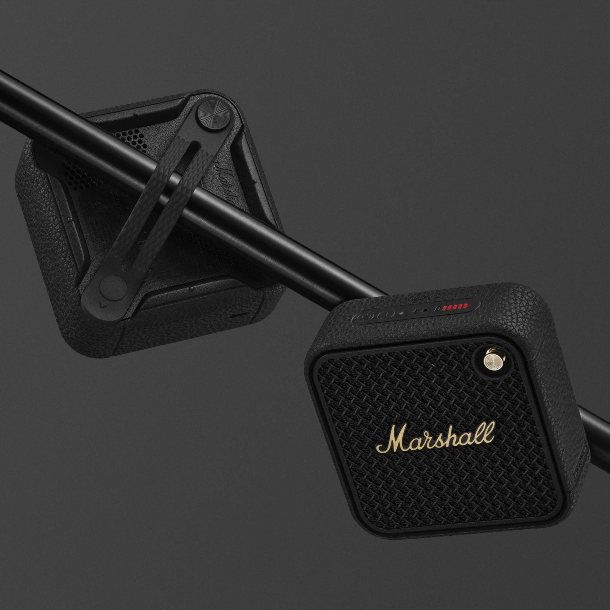 Marshall Willen II Compact Portable Wireless Speaker with Bluetooth Version 5.3, Water Resistant, Fast Charging, 17 Hours Play Time, 2.5 Hours Charging Time, Type-C Charging Port, Built-in Microphone, Lightweight Design - Black / Brass