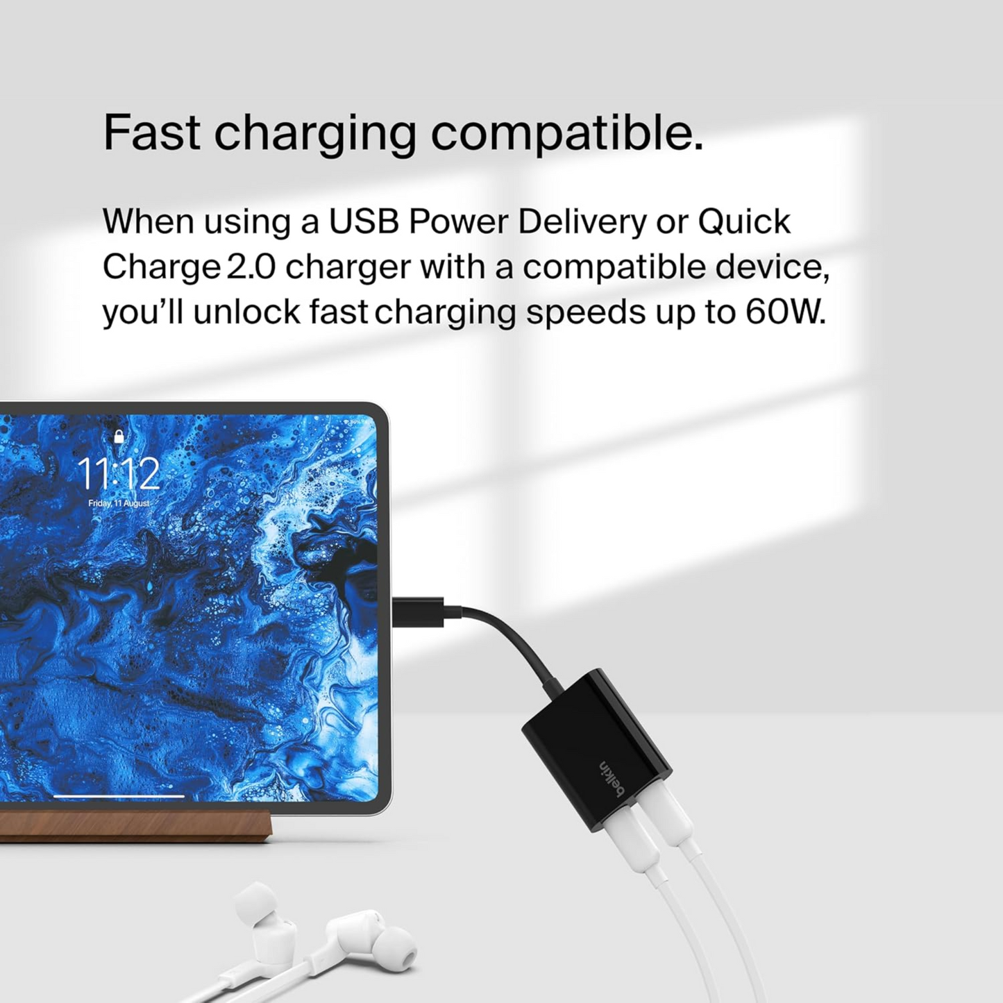 Belkin RockStar 3.5mm Audio + USB-C Charge Adapter, Headphone Adapter w/ USB-C 60W Power Delivery Fast Charging for iPhone 15, iPad Pro, Galaxy, Note, Google Pixel, LG, Sony Xperia and More - Black