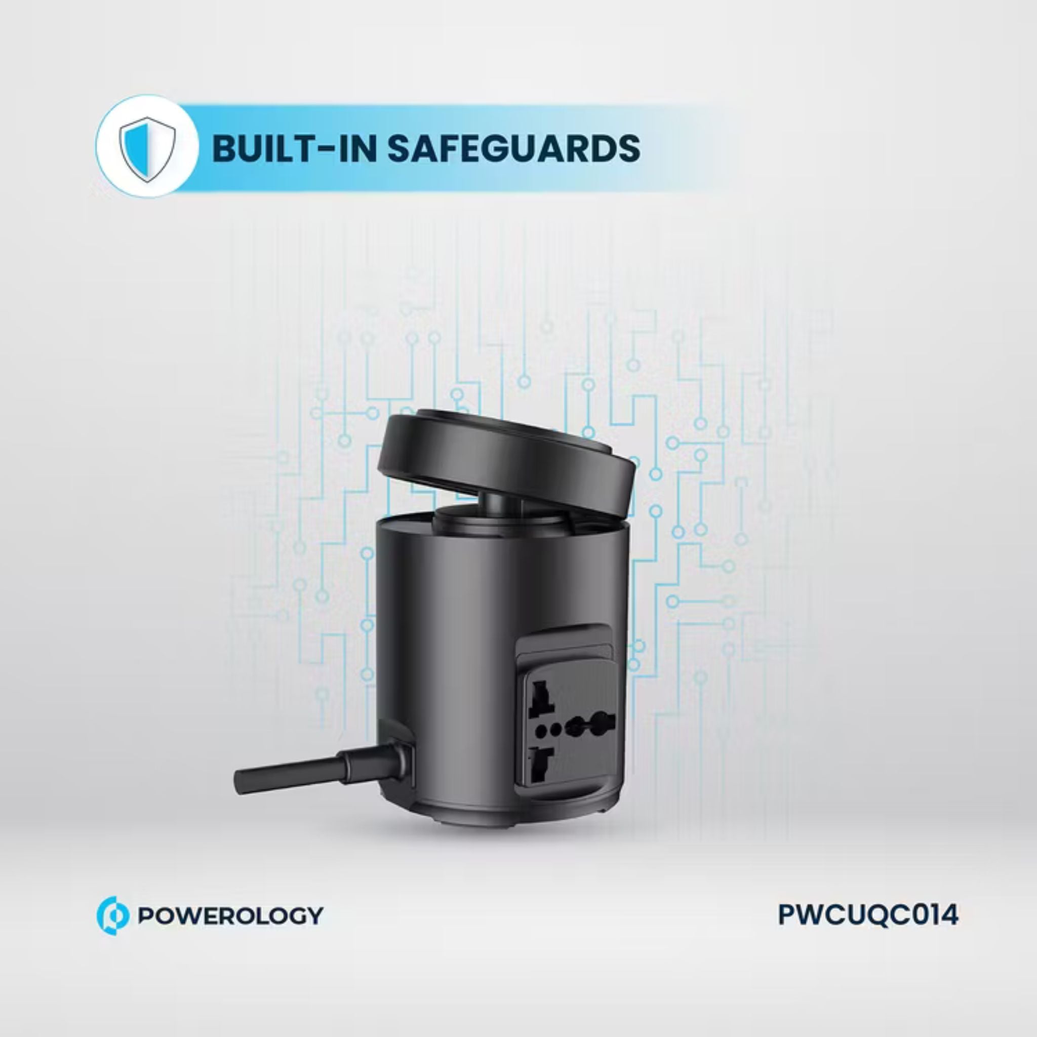 Powerology Magsafe Power Hub with UK Plug, PD 65W, USB-A QC 3.0, Built-in Safeguards, 15W Wireless Charging, 2200W Rated Power - Black