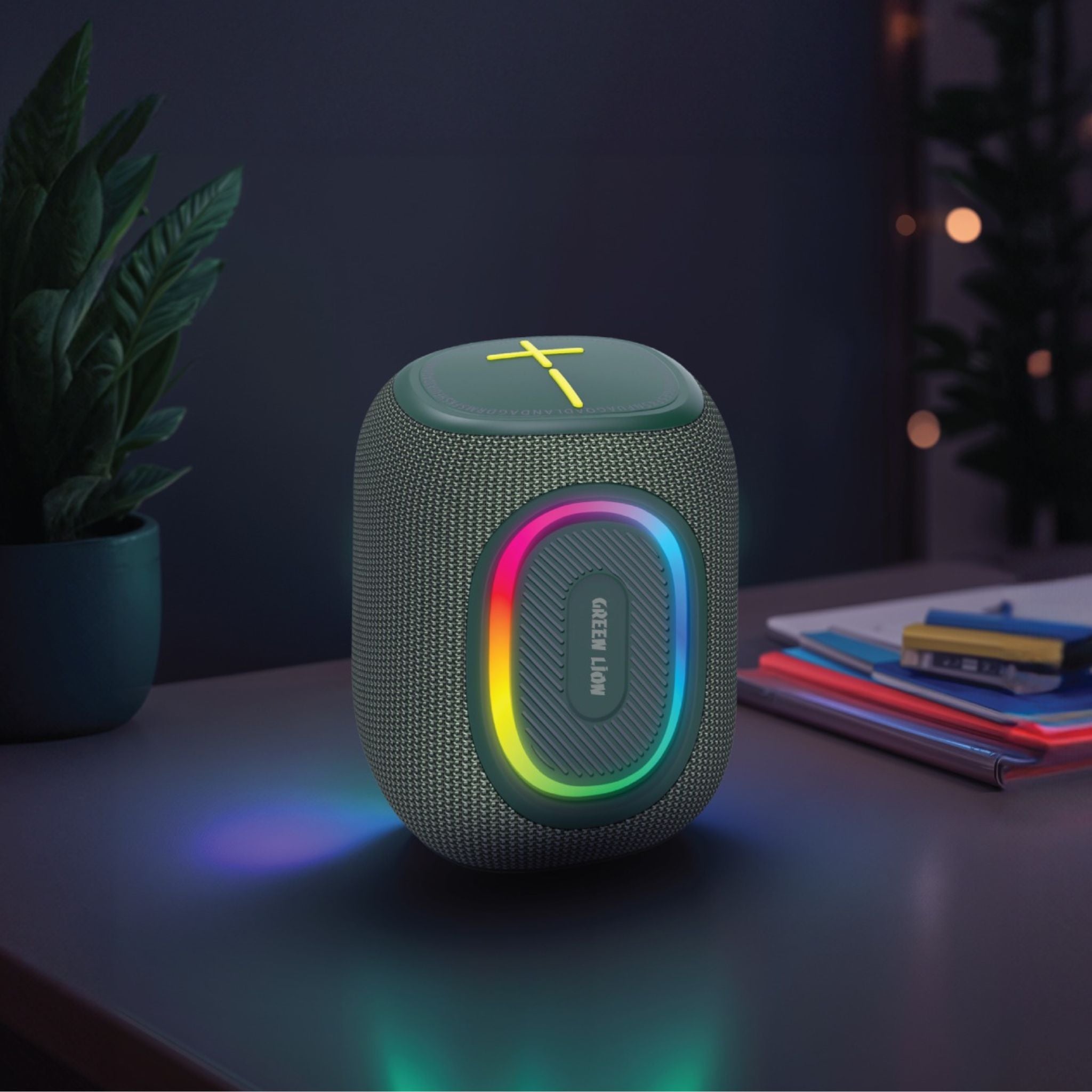 Green Lion Pristone Wireless Speaker, 1200mAh Battery Capacity, 6-7 Hours Play Time, Type-C Charging Port, Waterproof, RGB Light & Multiple Lighting Effects, 10m Bluetooth Distance - Green