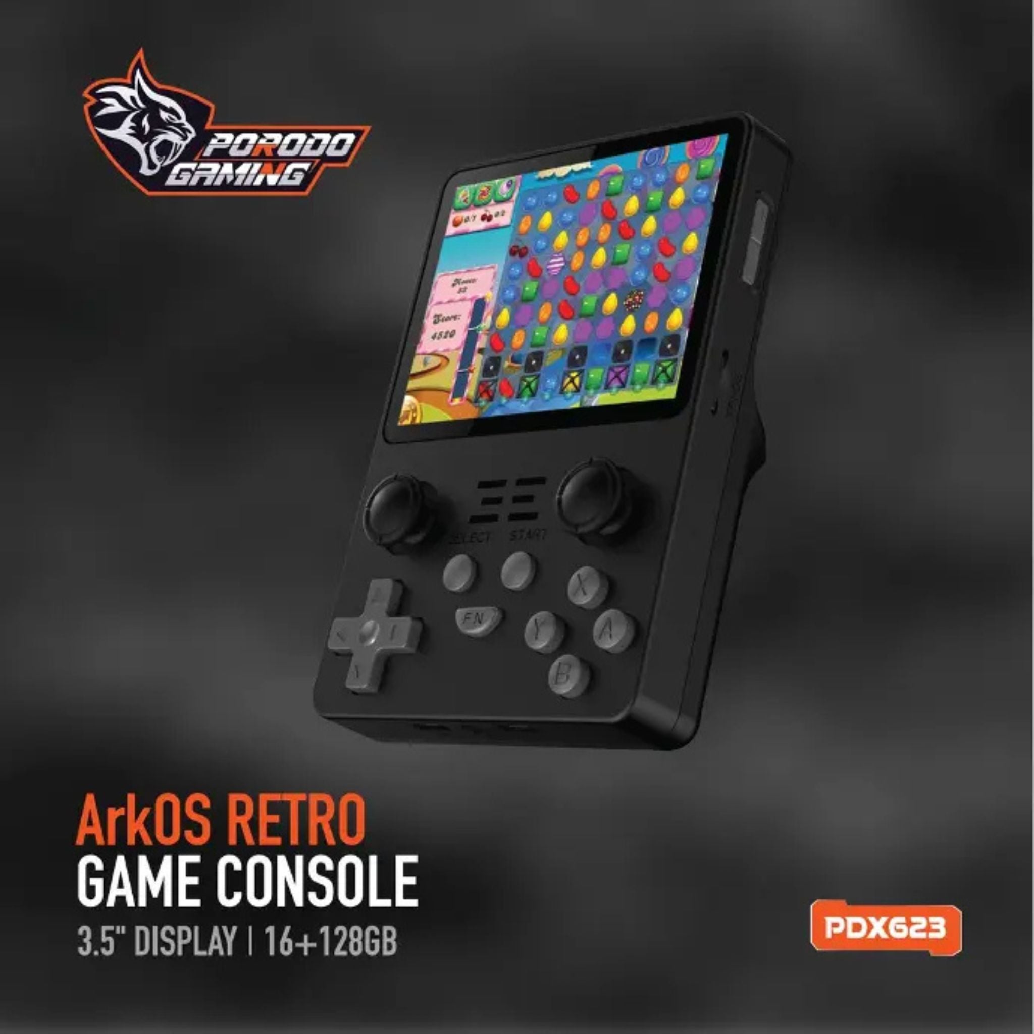 Porodo Gaming ArkOS Retro Gaming Console with More than 20,000 Games Installed, Up to 8 Hours of Playtime, High-Speed Processor, 640 × 480-pixel Resolution - Black