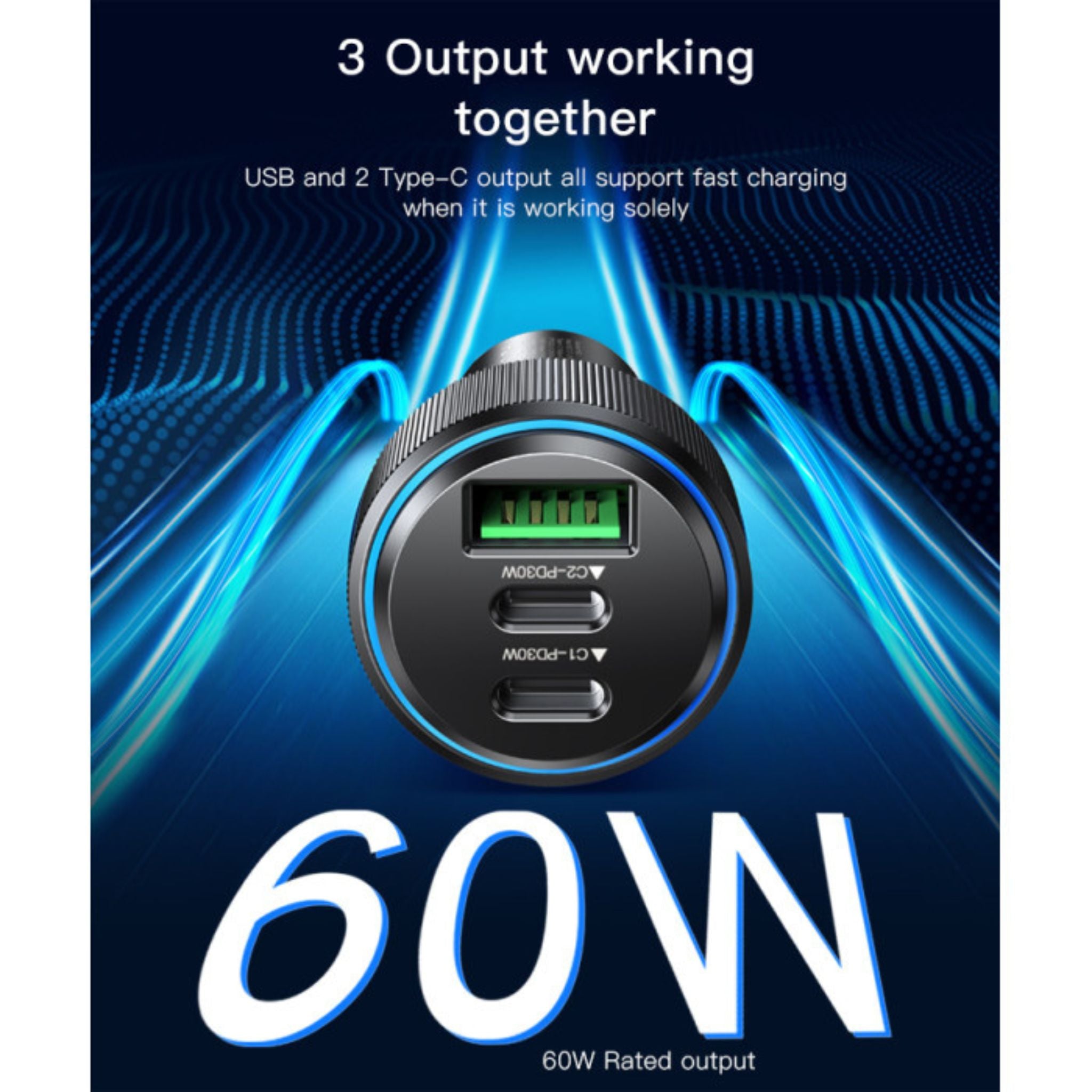 Yesido Y50 Car Charger | Type-C*2 + USB*1 3Ports Fast Charging Car Charger