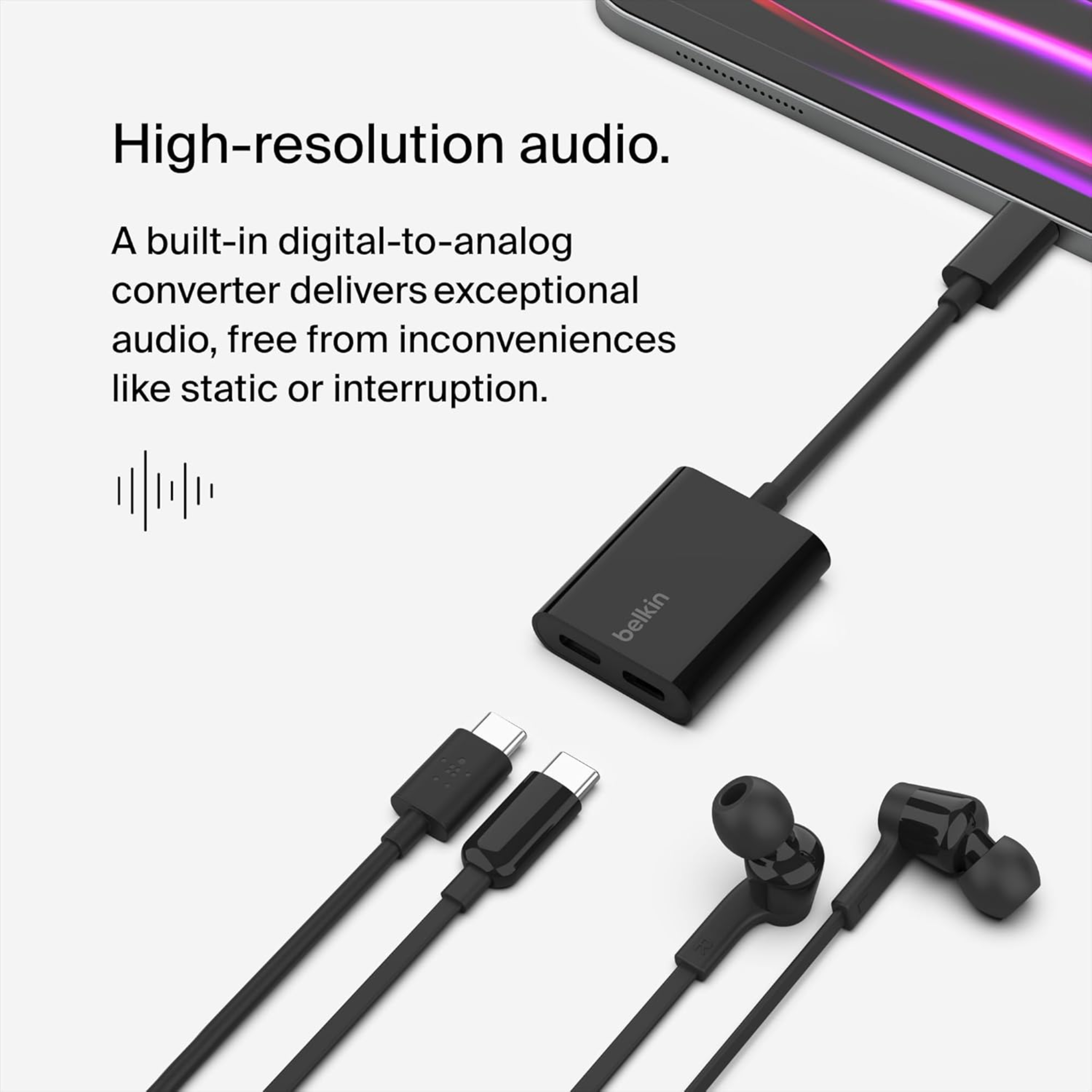 Belkin RockStar 3.5mm Audio + USB-C Charge Adapter, Headphone Adapter w/ USB-C 60W Power Delivery Fast Charging for iPhone 15, iPad Pro, Galaxy, Note, Google Pixel, LG, Sony Xperia and More - Black