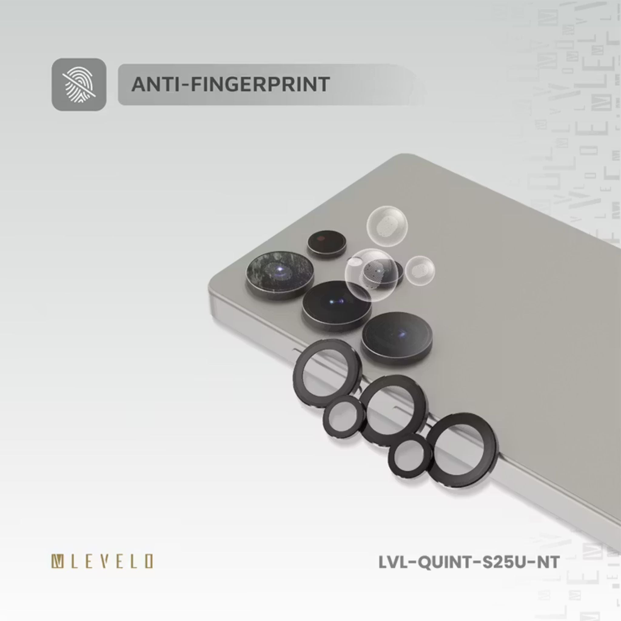 Levelo Lucent Quint AR Camera Lens for Samsung S25 Ultra, 9H Hardness, Anti-Fingerprint, Double Sided Anti Reflection, Water & Dust Resistance, Double Layer Lens Glass - Natural Titanium