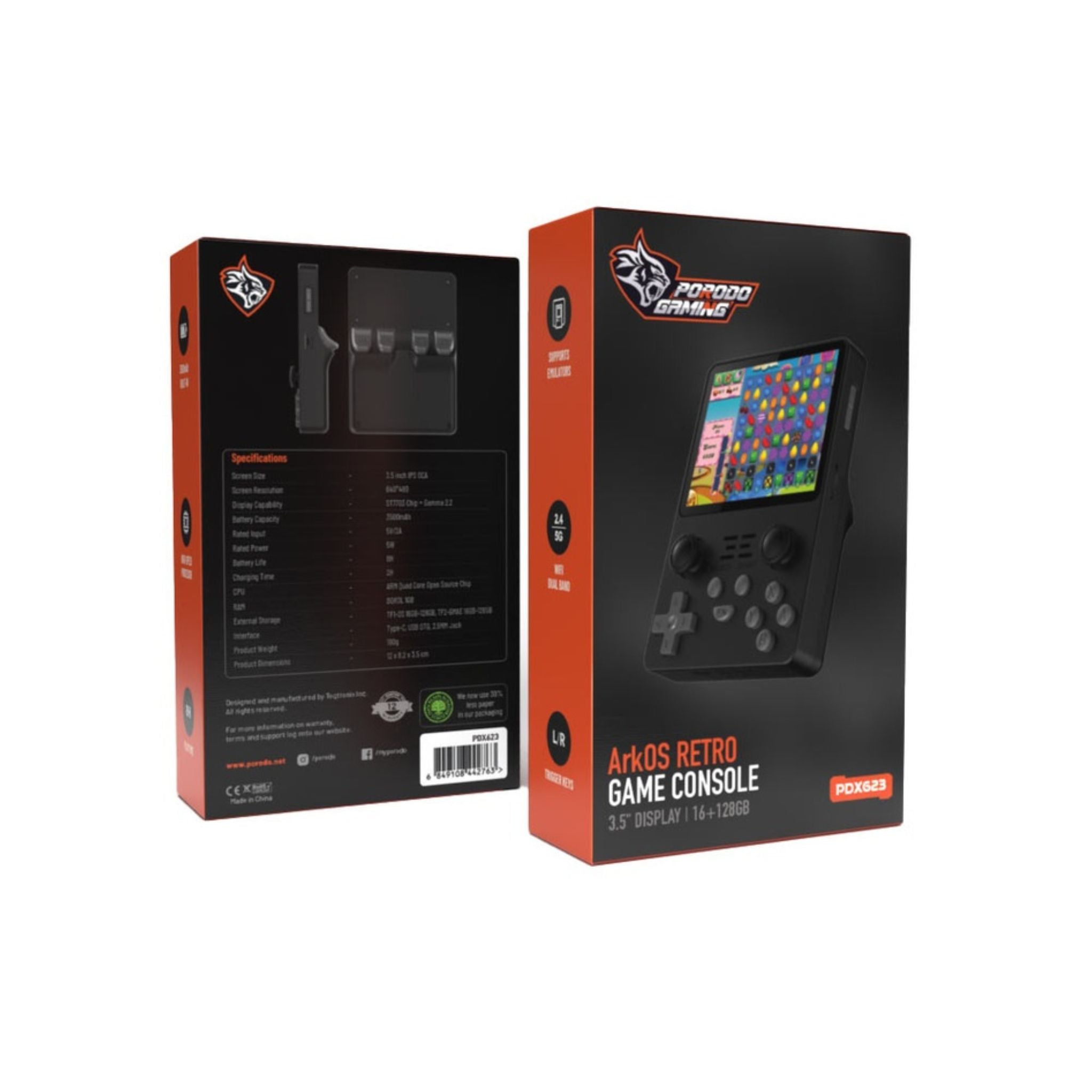 Porodo Gaming ArkOS Retro Gaming Console with More than 20,000 Games Installed, Up to 8 Hours of Playtime, High-Speed Processor, 640 × 480-pixel Resolution - Black