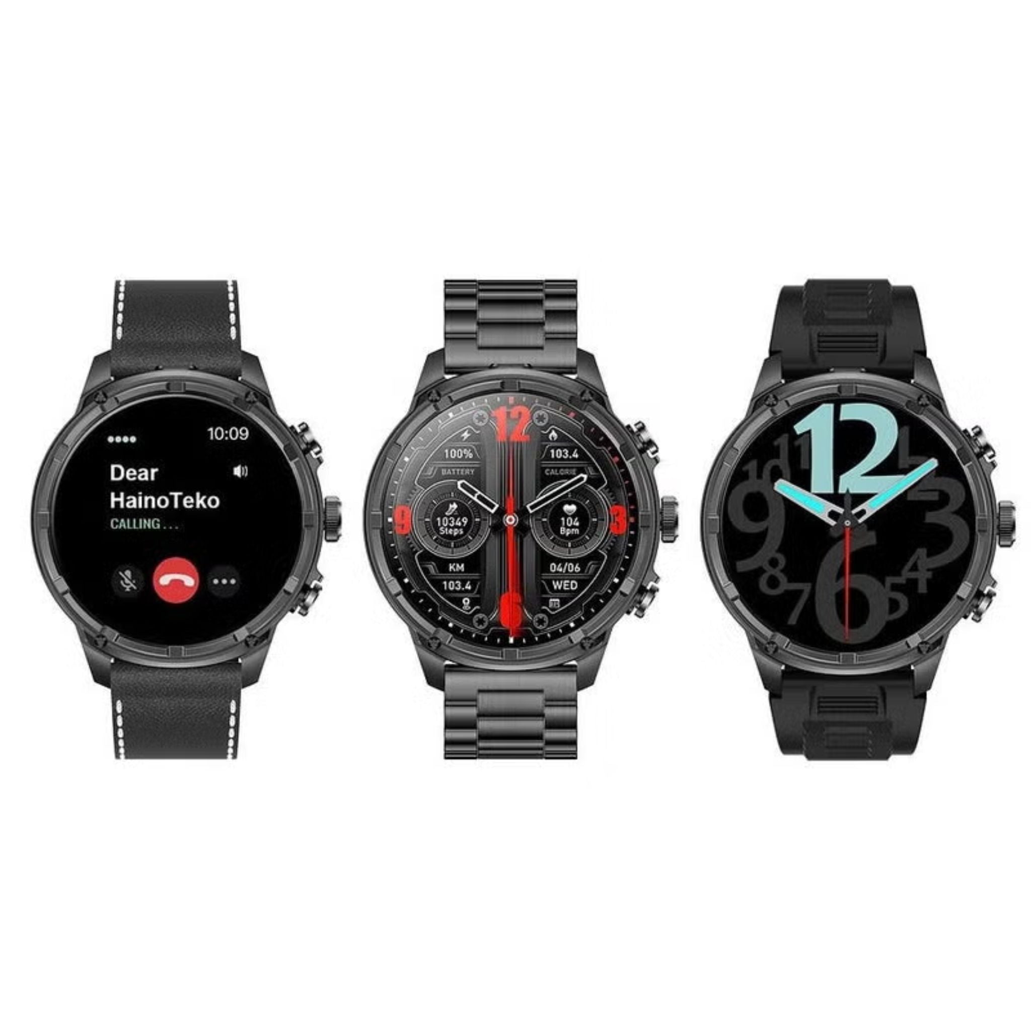 HainoTeko RW-60 Max Waterproof Smartwatch With AMOLED Display LED Torch Light and 3 Pair Straps Designed for Men -  Black