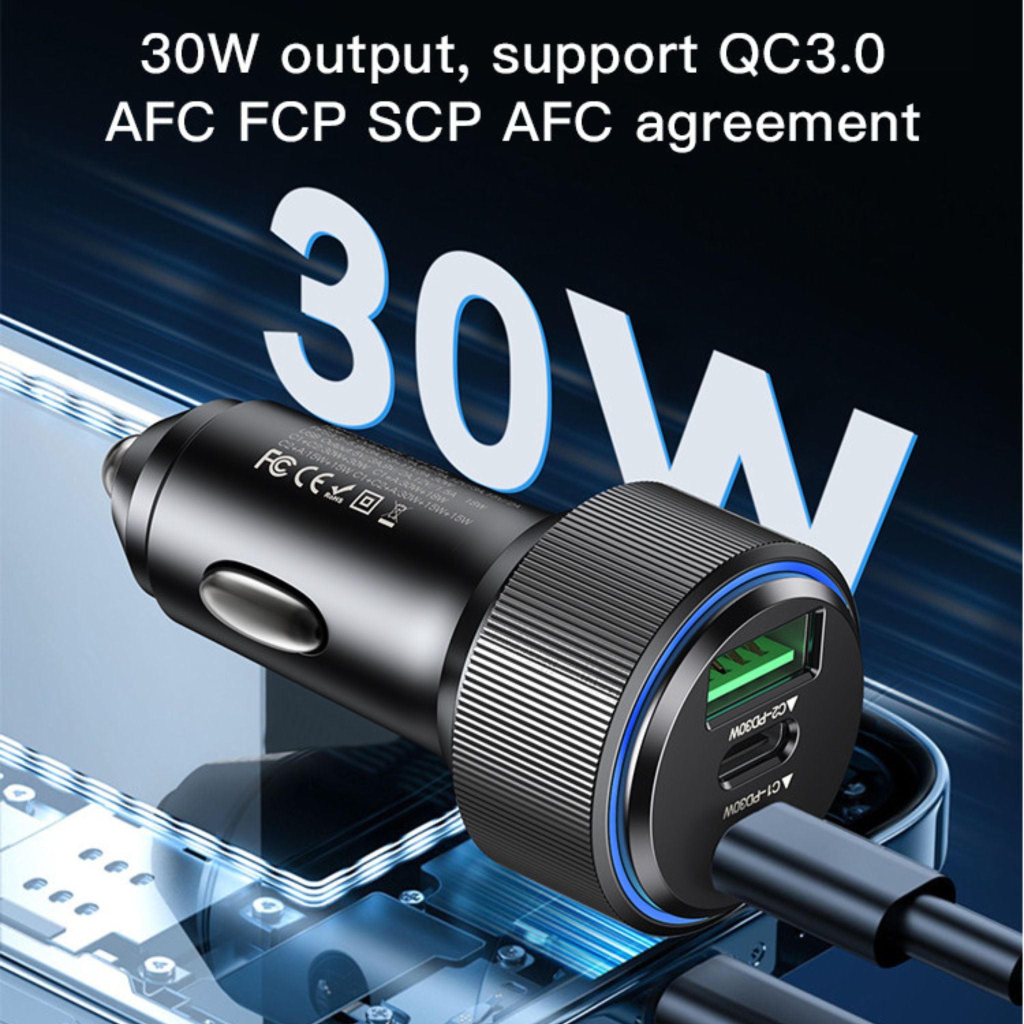 Yesido Y50 Car Charger | Type-C*2 + USB*1 3Ports Fast Charging Car Charger