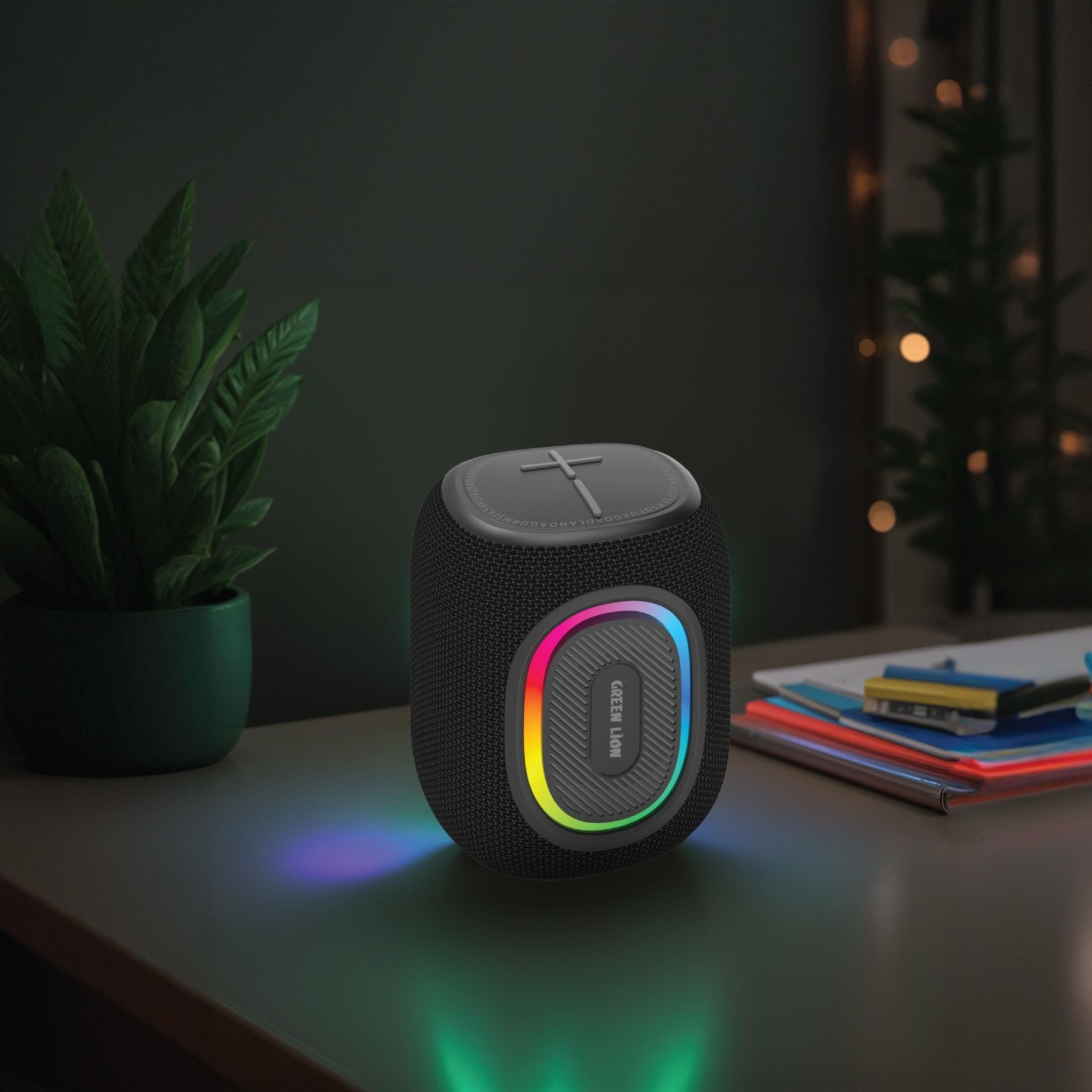 Green Lion Pristone Wireless Speaker, 1200mAh Battery Capacity, 6-7 Hours Play Time, Type-C Charging Port, Waterproof, RGB Light & Multiple Lighting Effects, 10m Bluetooth Distance - Black